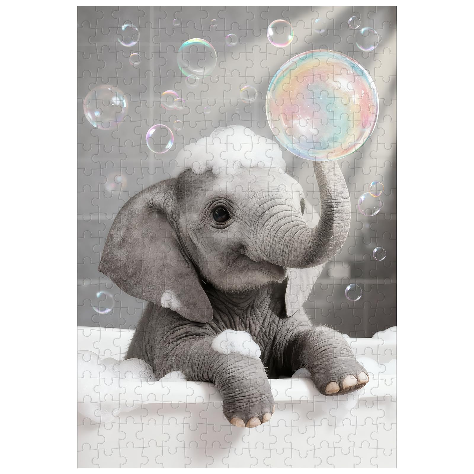 Great Jigsaw Puzzles for Adults 300 Pieces Cute Elephant Taking a Bubble Bath Puzzles for Adults Toys Gift Family Decoration Kids Puzzle