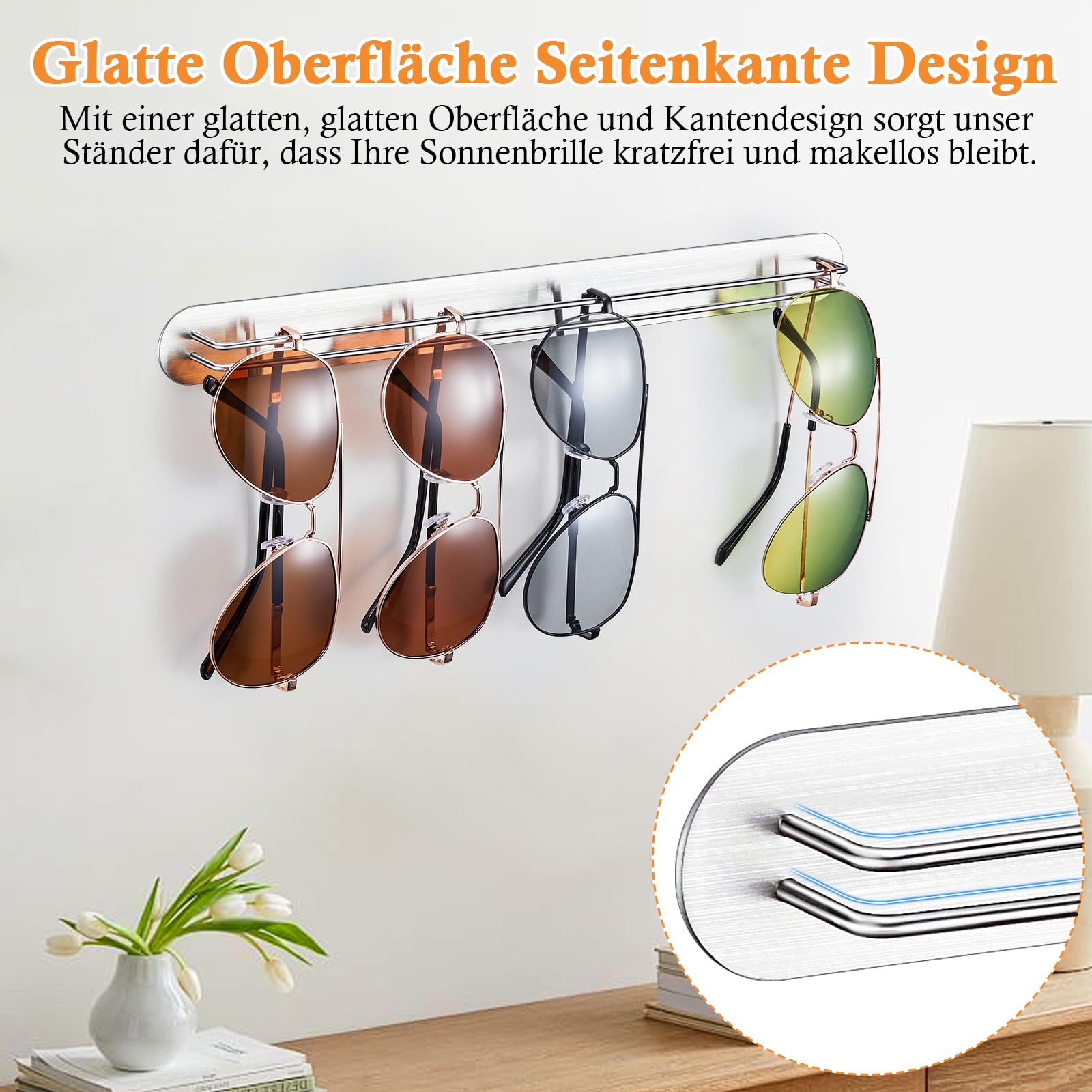 Supporto per occhiali da parete, supporto per occhiali da sole, supporto per occhiali da sole, supporto autoadesivo per occhiali, scaffale per occhiali da sole, organizer (Argento, 2 PCS)