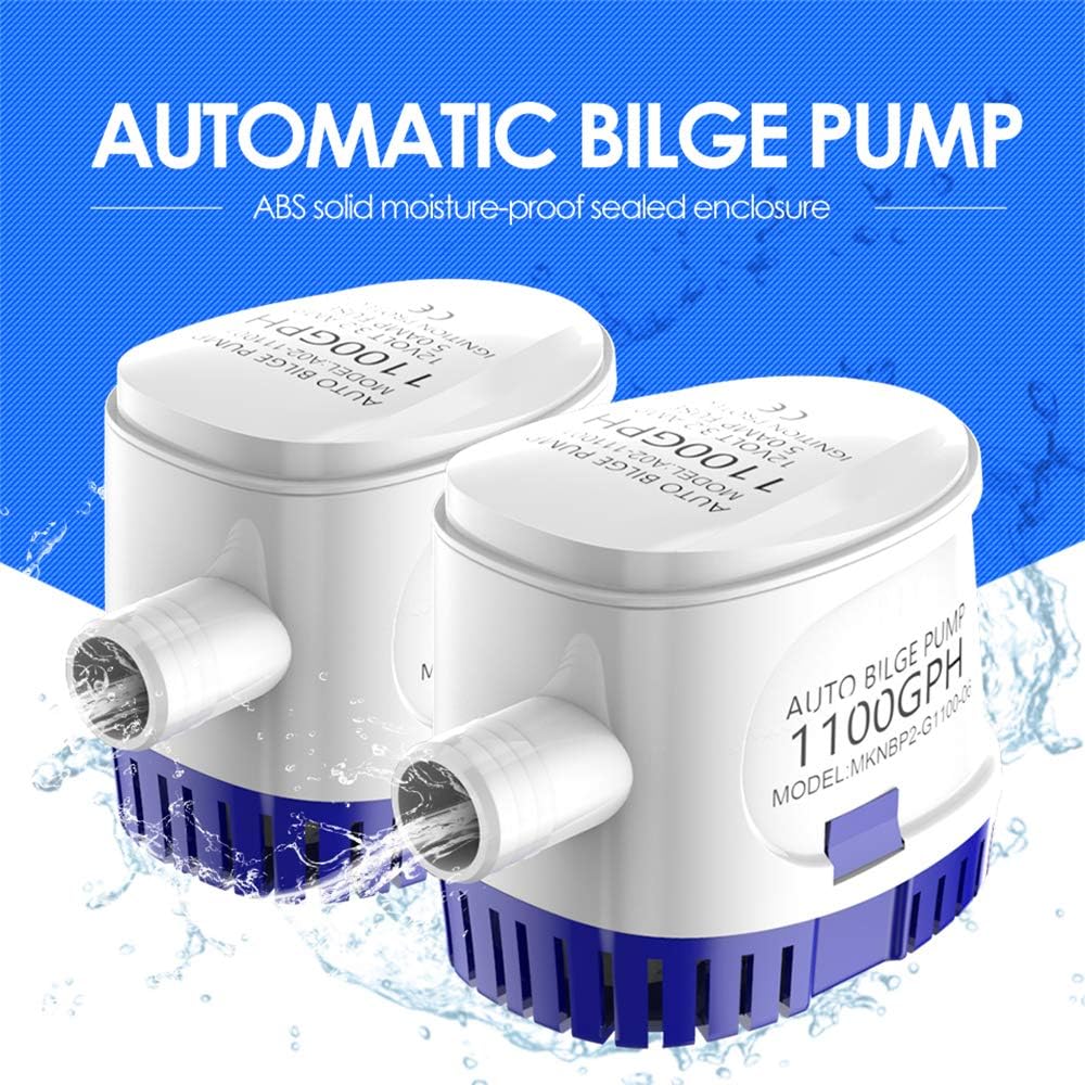 Automatic Boat Bilge Pump with Float Switch, 12V, 1100GPH Low Noise - High Efficiency Automatic Bilge Pumps for Boats, Reliable Marine Grade Pump, Easy to Install & Durable