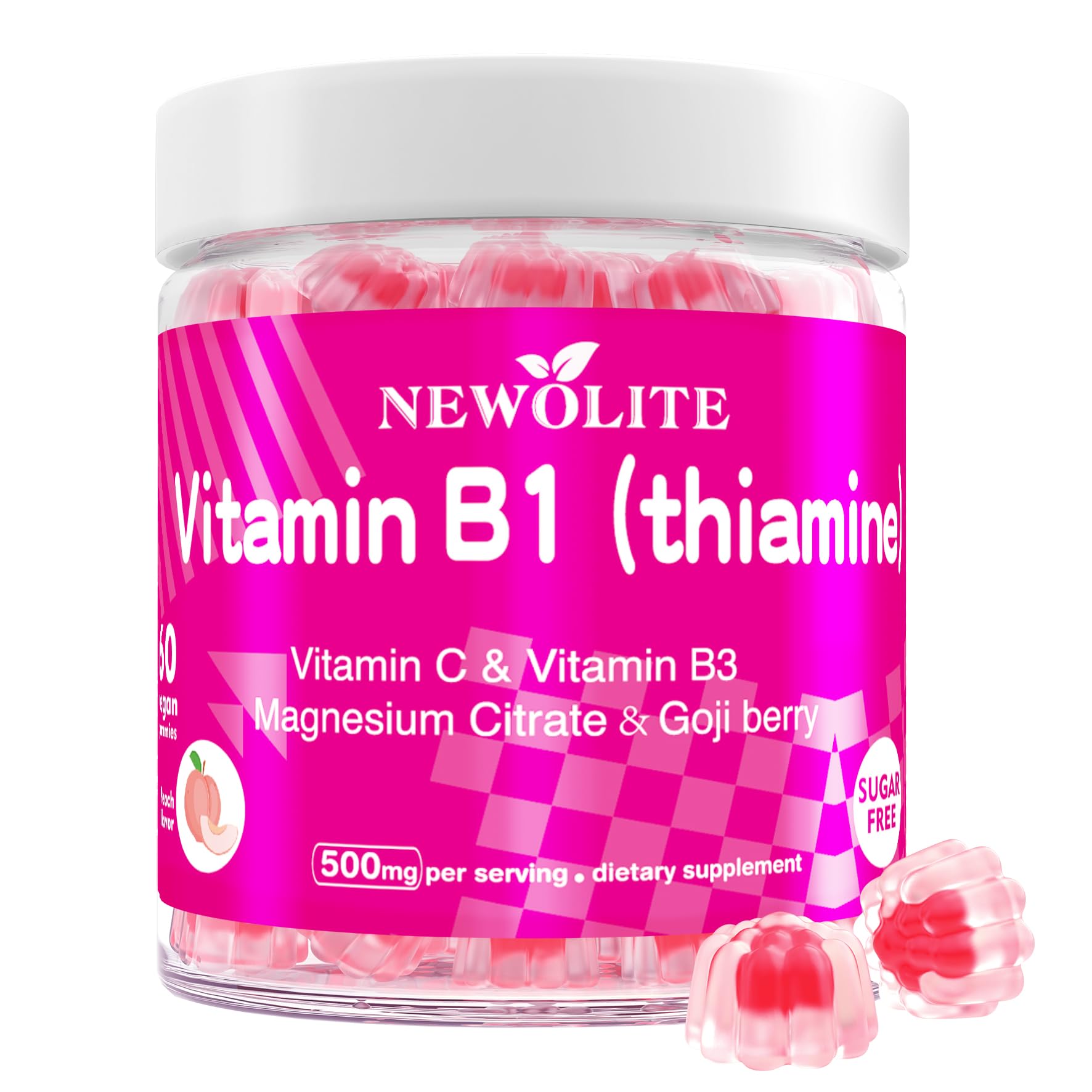 Sponsored Ad - Vitamin B1 Gummies Chewable Thiamine 500mg & Vitamin B3 & Vitamin C,Sugar Free - Non GMO,Vegan,Natural Peach Flavor - Thiamine B1 Supplement for Adults & Kids
