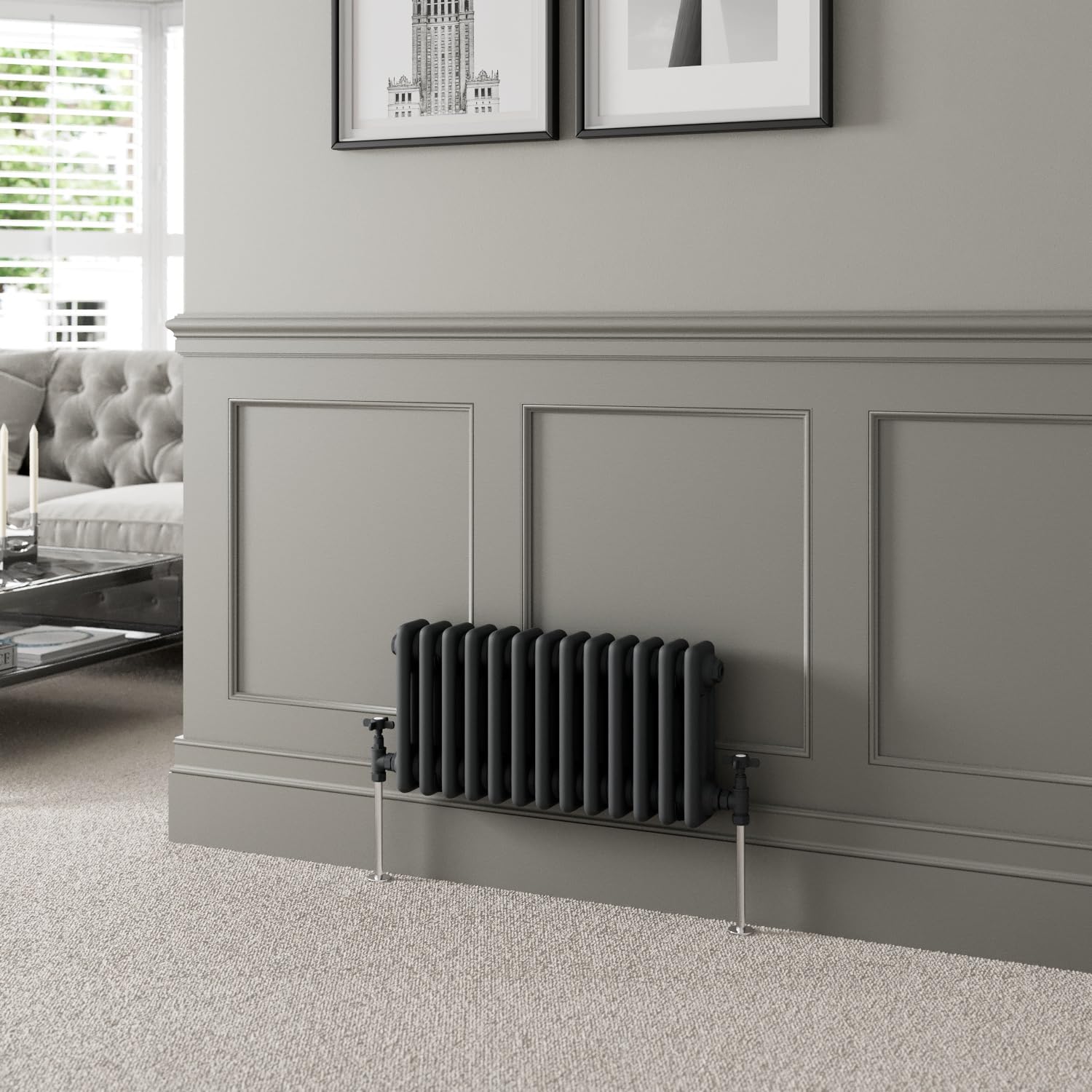 DuraTherm® 300 x 605mm Anthracite Grey Traditional Horizontal Designer Radiator Triple Column Colosseum Cast Iron Style Central Heating Panel Radiators Rad — image 1