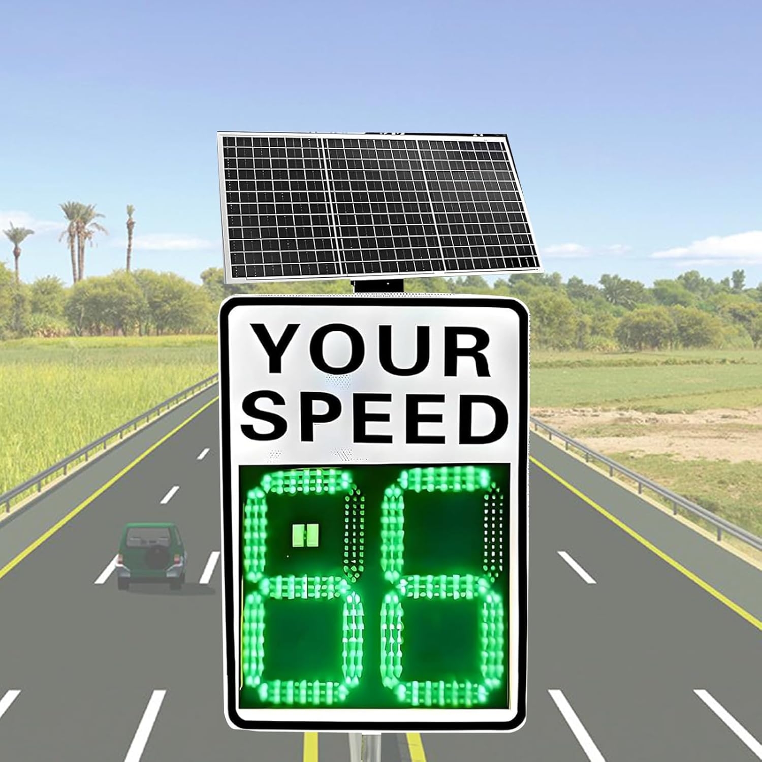 Radar Feedback Sign, Solar Powered LED Radar Sign, LED Speed Limit Radar Display, Radar Feedback Sign for Road Safety, Remote Control, 24 x35inch,White