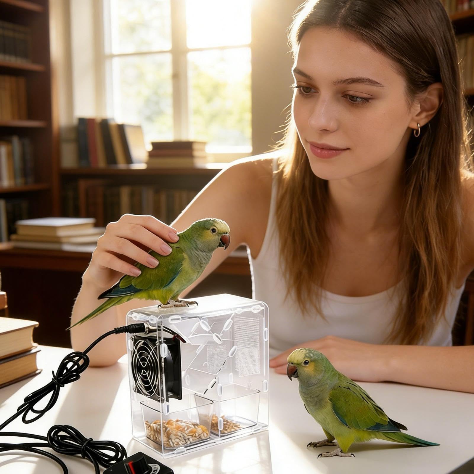 Separador de Cáscaras para Alimento de Aves | Desmontable Eléctrico con Función de Cribado - Soplador de Comida con Colector - para Ninfas, Agapornis, Conuras, Periquitos en Preparación de