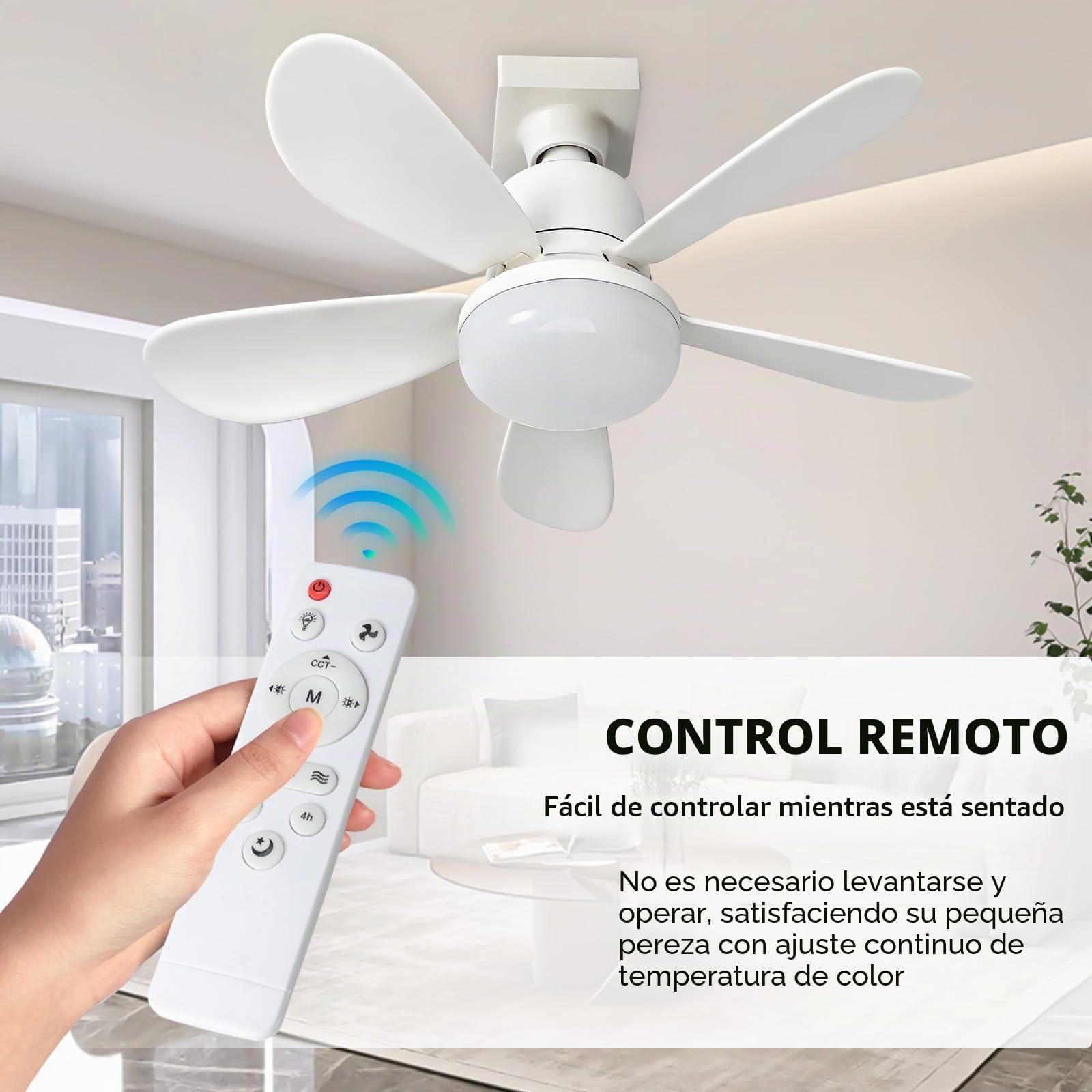 Ventilador de techo con luz y mando a distancia, E27/B22 LED, ventilador regulable de techo, 52 cm, bombilla ventilador de techo 40 W, 3 velocidades, silencioso, para salón, dormitorio, puesta de sol