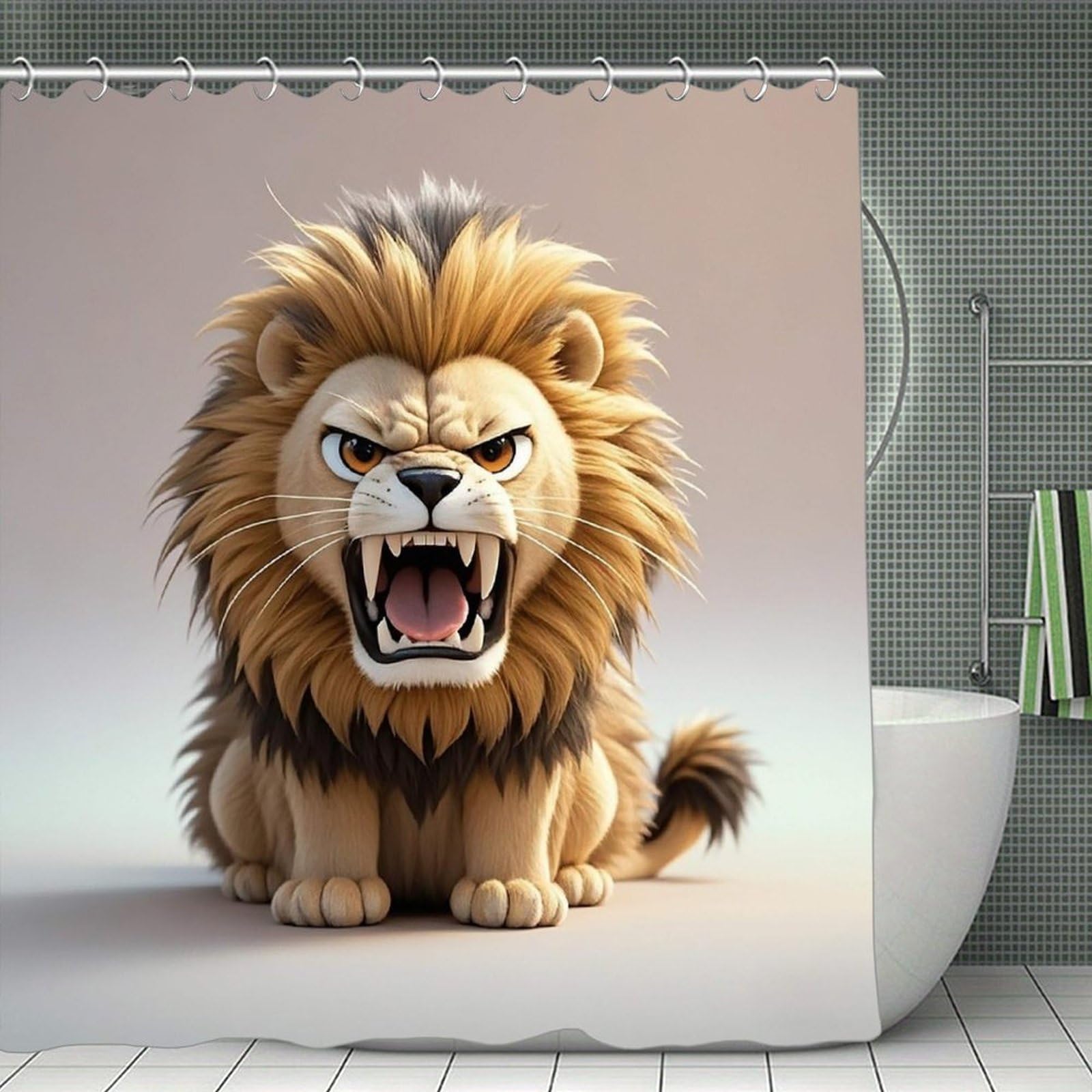 FekiLoot Lion Shower Curtain Minimalist Aesthetic Bath Curtain with Hooks Simple Water Resistant Bathroom Shower Curtains Cute Blackout Privacy Curtains Cloth Curtain