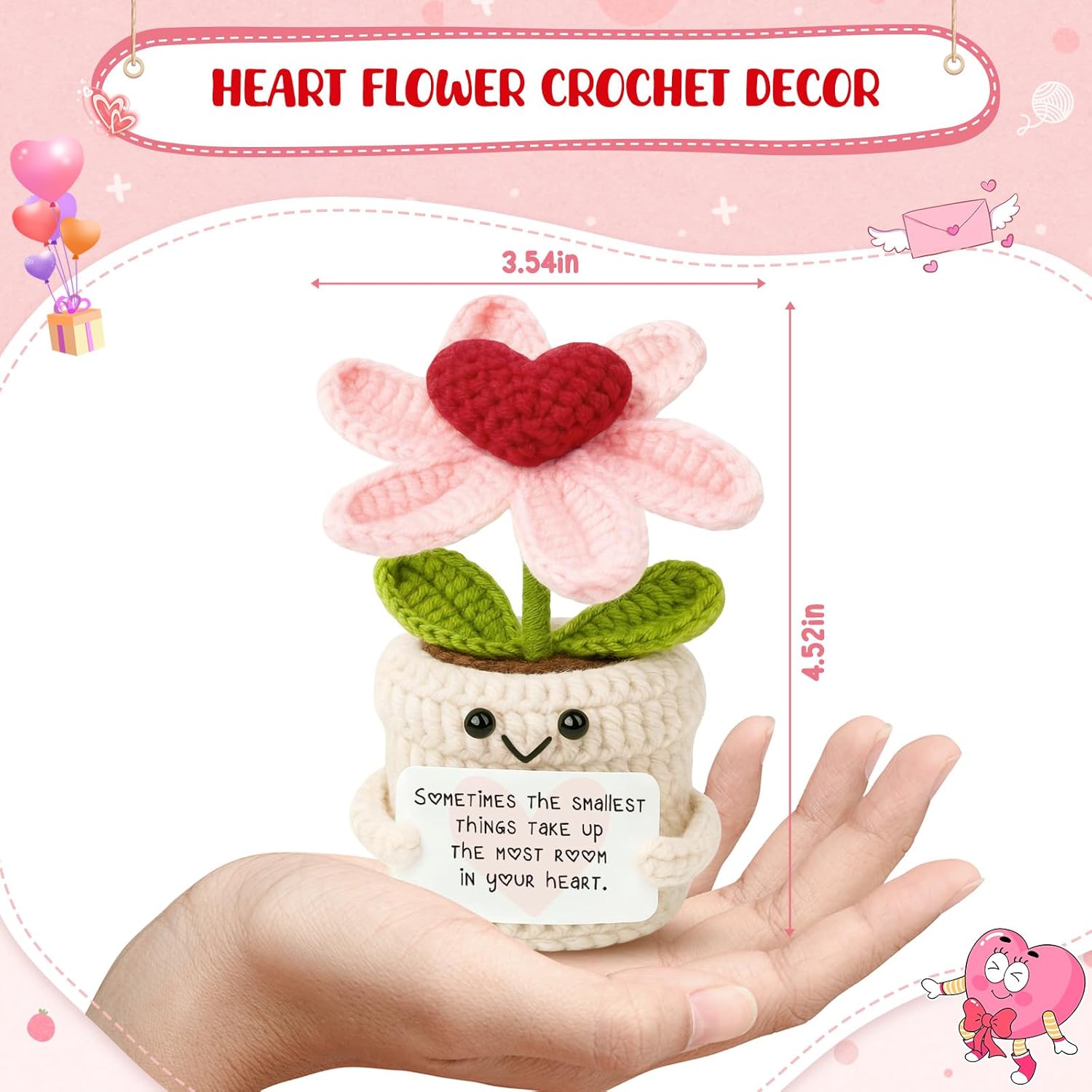 Handmade Crochet Heart Flower Plant - Sentimental Gift for Best Friend, Mom, Her - Cute Everlasting Knitted Desk Decor - Unique Christmas Birthday Thinking of You Present - Image 2