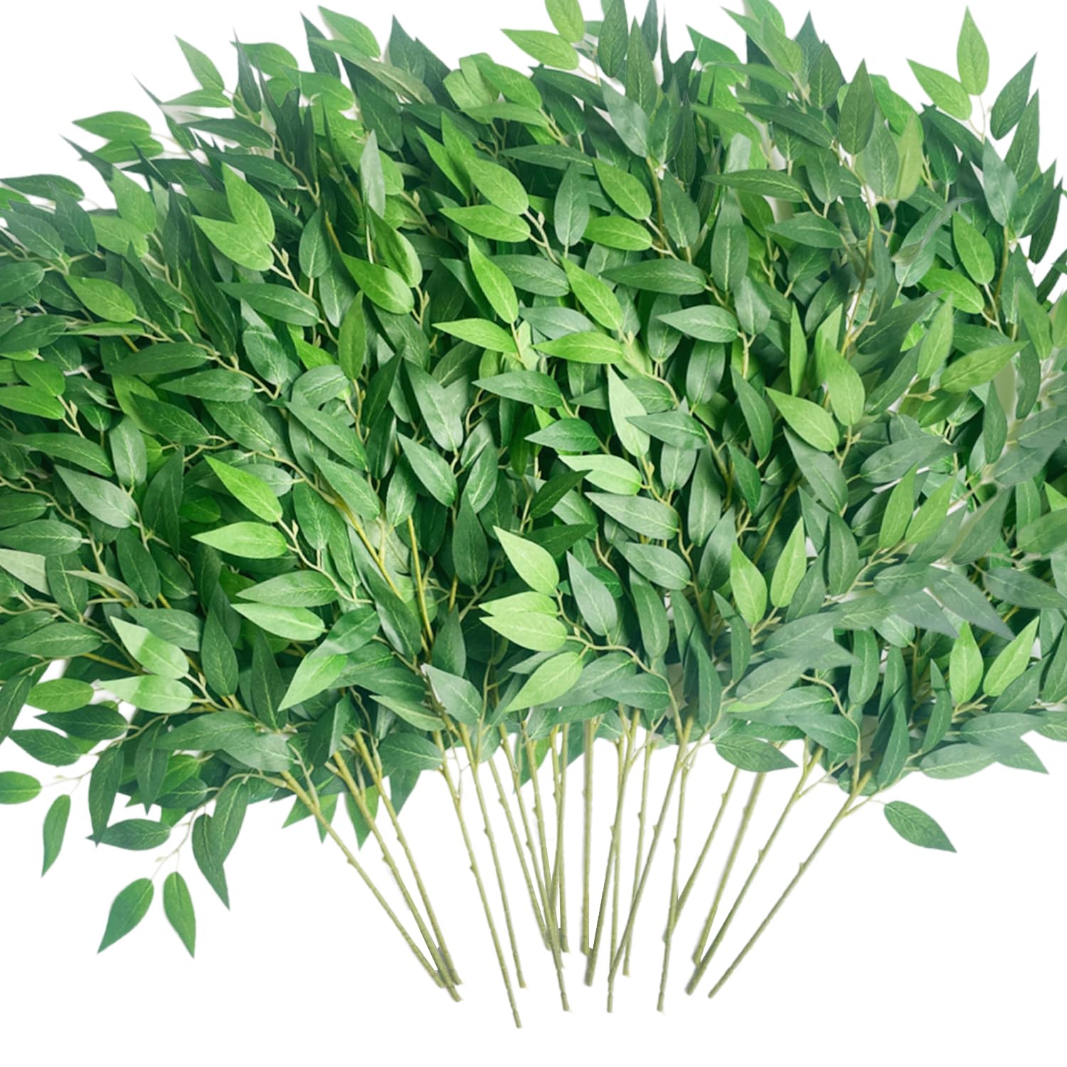 HUAHUA 20pcs Artificial Italian Ruscus Greenery Stems -Faux Green Leaf Garland Silk Greenery Leaves for DIY Wedding Arch Bouquet Filler Table