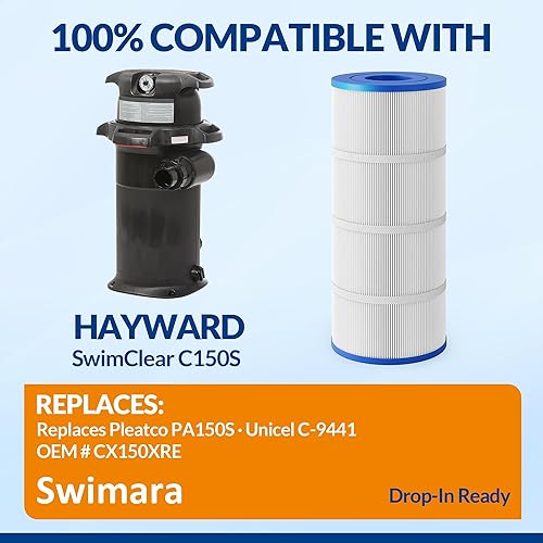 Miniatura 3 de Cartuchos de filtro de piscina C150S mejorados, compatibles con Hayward SwimClear C150S, tela resistente de 5 onzas para una filtración y