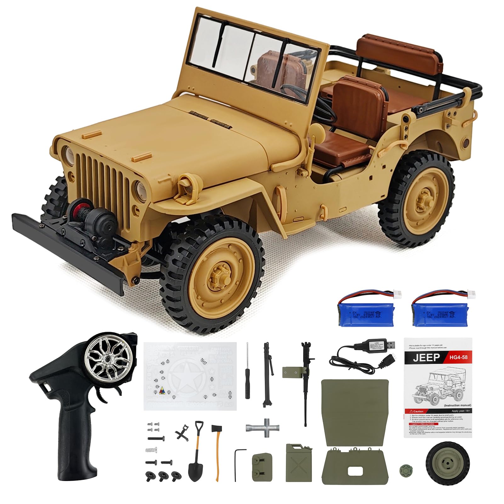 GoolRC 1:14 Auto telecomandata, 2.4G 4x4 RC Car Crawler RC Truck con Luci LED ed Effetti Sonori, RC Car Adatto a Tutti I Terreni (Giallo)