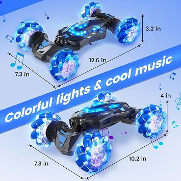 Gesture Sensing RC Stunt Car with Lights Music, Hand Controlled RC Car Toys for Age 5-13, Hand Control Drift Remote Control Twist Cars can 360 Rotation,Presents for Kids