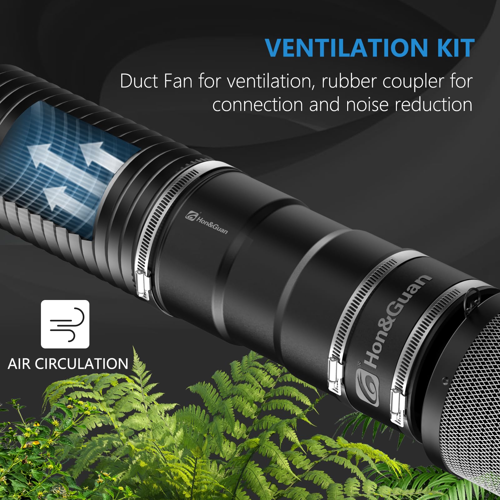 Hon&Guan 100mm Lüftungsset 221m³/h Inline Rohrventilator Komplettset mit Drehzahlsteller Aktivkohlenfilter Abluftchlauch Gummimuffe, Belüftungssystem für Growzelt Growbox Gewächshaus