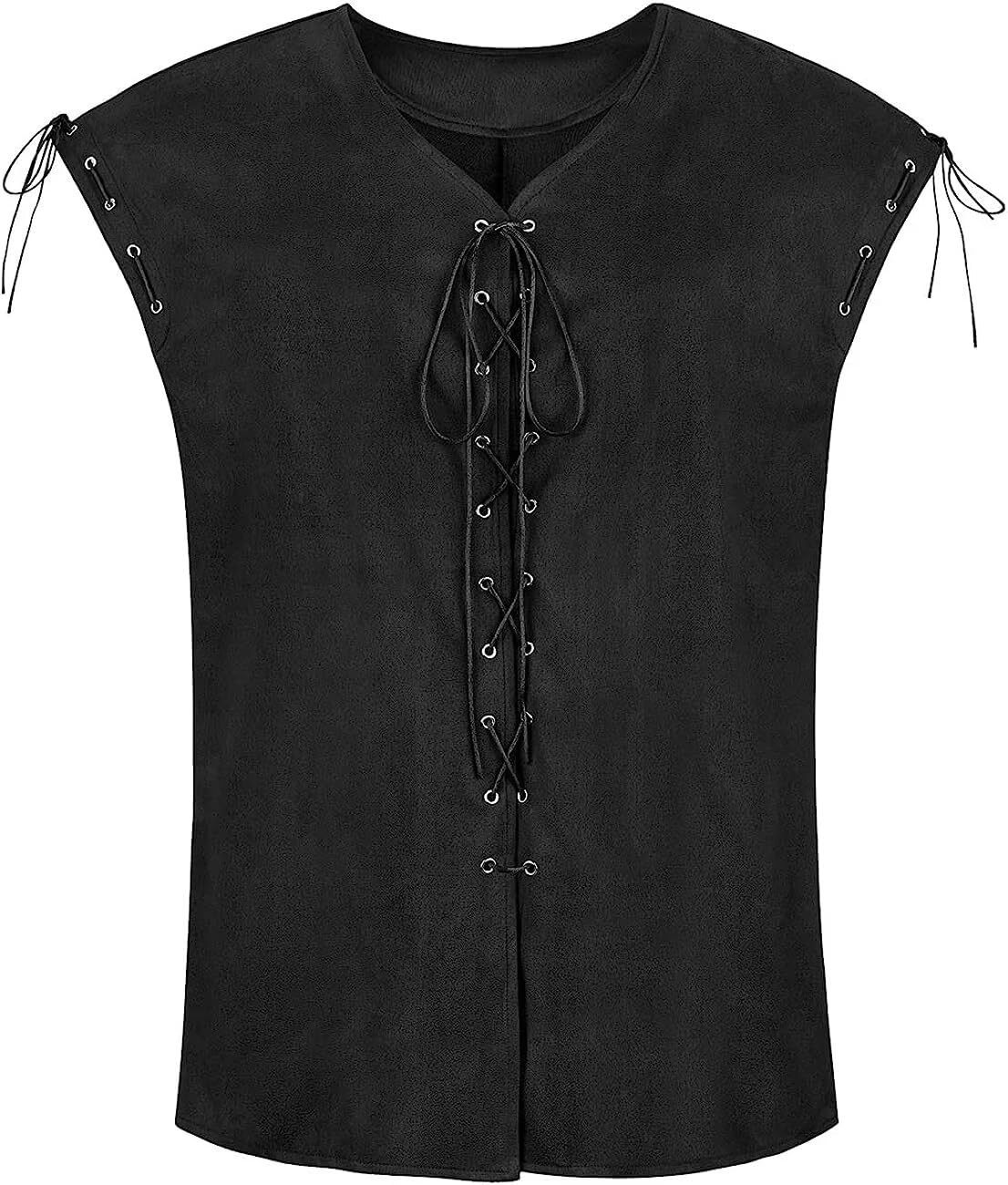 Viking Fancy Dress Costume Men Medieval Vest Pirate Retro Renaissance Lace-up Gothic Victorian Halloween Cosplay Waistcoat Black S — image 1