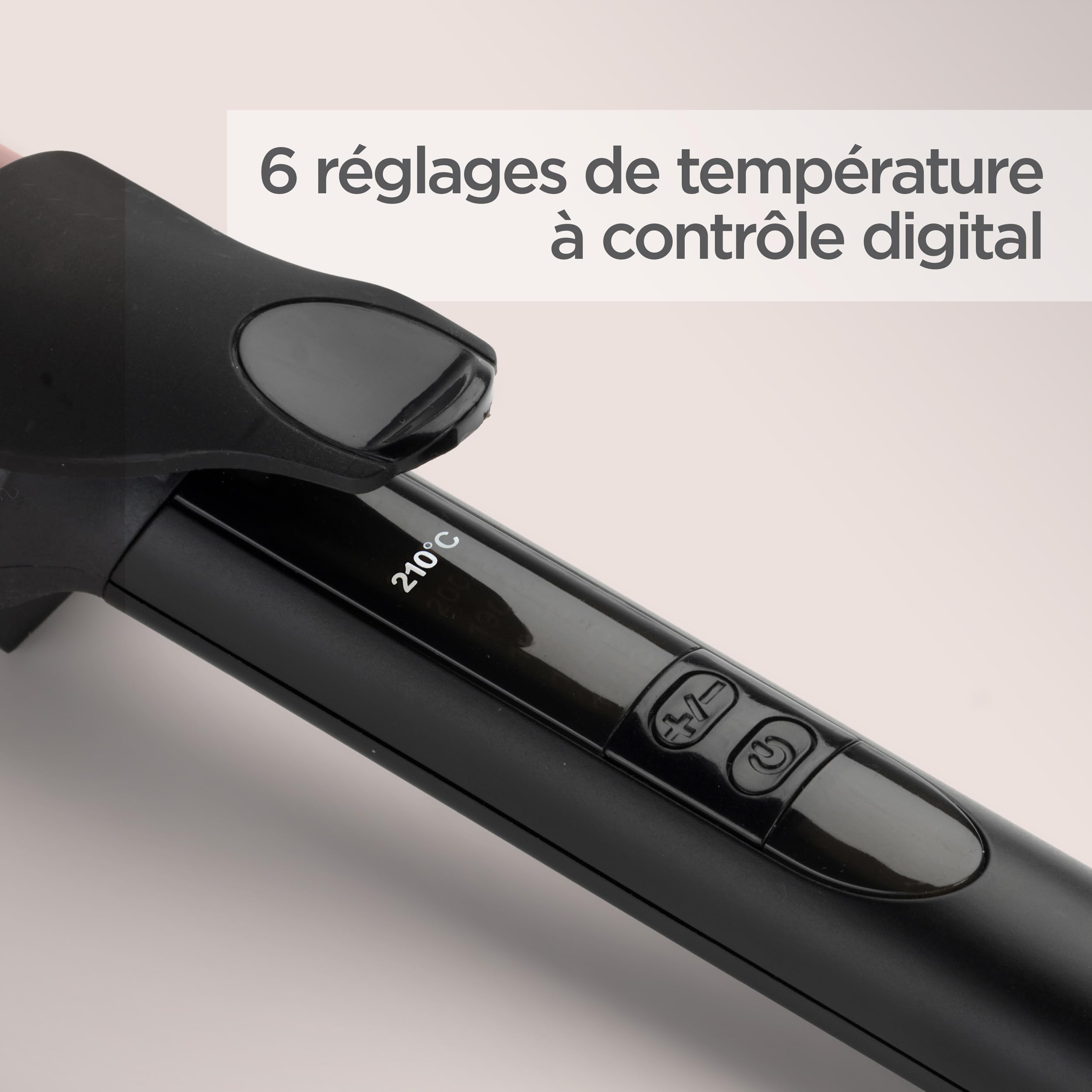 BaByliss Lokówka do włosów 38mm C453E Ceramiczny uchwyt z kwarcem, z pincetą, 6 Temperatury 160°C do 210°C Trwałe loki, Zimna końcówka uchwytu, Rękawica w zestawie, Obrotowy kabel