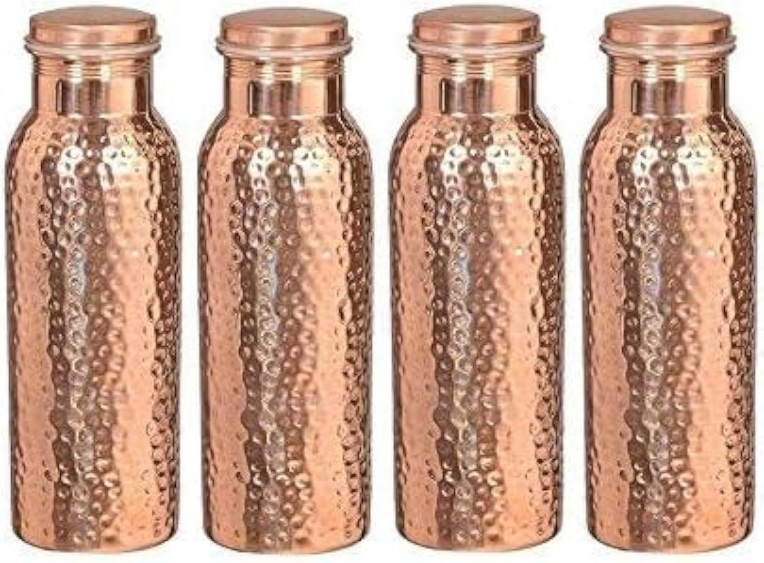 Kupfer Trinkflasche 900 ml | 100% Reines Kupfer, Nahtlos, Auslaufsicher, Ayurveda Wasserflasche | Kupferfarben | 4er Pack