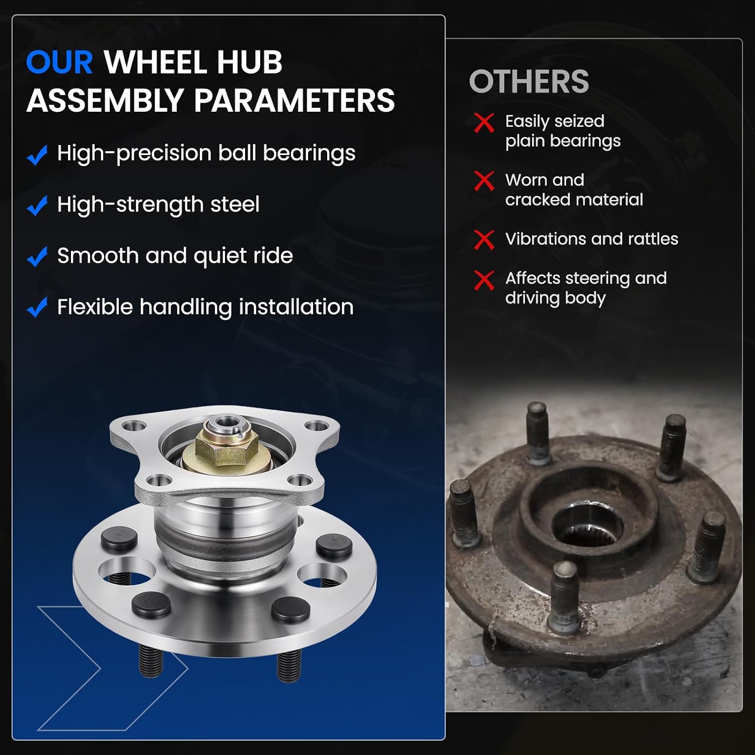 512311 Rear Wheel Bearing and Hub Assembly Compatible with Toyota Solara 2000-2001 2.2L, 2002-2003 2.4L, 2000-2003 3.0L Gas, Fits for FWD Models, 1PCS