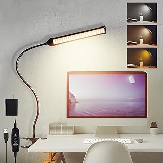 Desk Lamp for Office Home, Eye-Caring USB Clip on Light 3 Modes 5 Brightness, Adjustable 5W LED Desk Light Flexible Gooseneck Clamp Light for Workbench Headboard Study Reading Drafting(Metal)