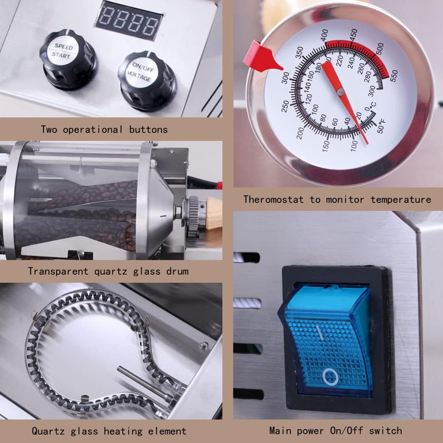 Tostatrice per Chicchi Di Caffè a 300℃, Capacità 400g, Con Macchina Di Raffreddamento a 8000 Giri/Min, Temperatura E Velocità Regolabili, Cottura in 12 Minuti, Raffreddamento Rapido in 2 Minuti