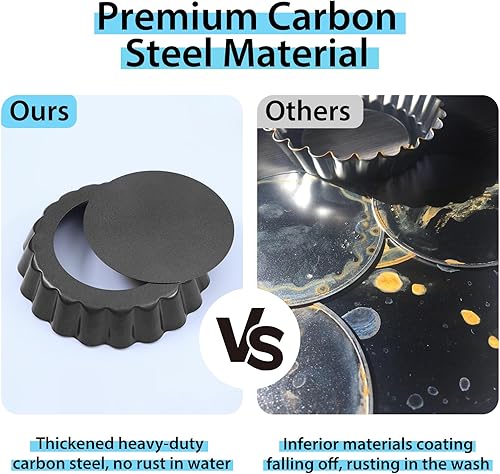 Miniatura 4 de Juego de 10 mini sartenes para tartas con fondo extraíble de 4 pulgadas, antiadherente, redonda, acero al carbono resistente para pasteles de