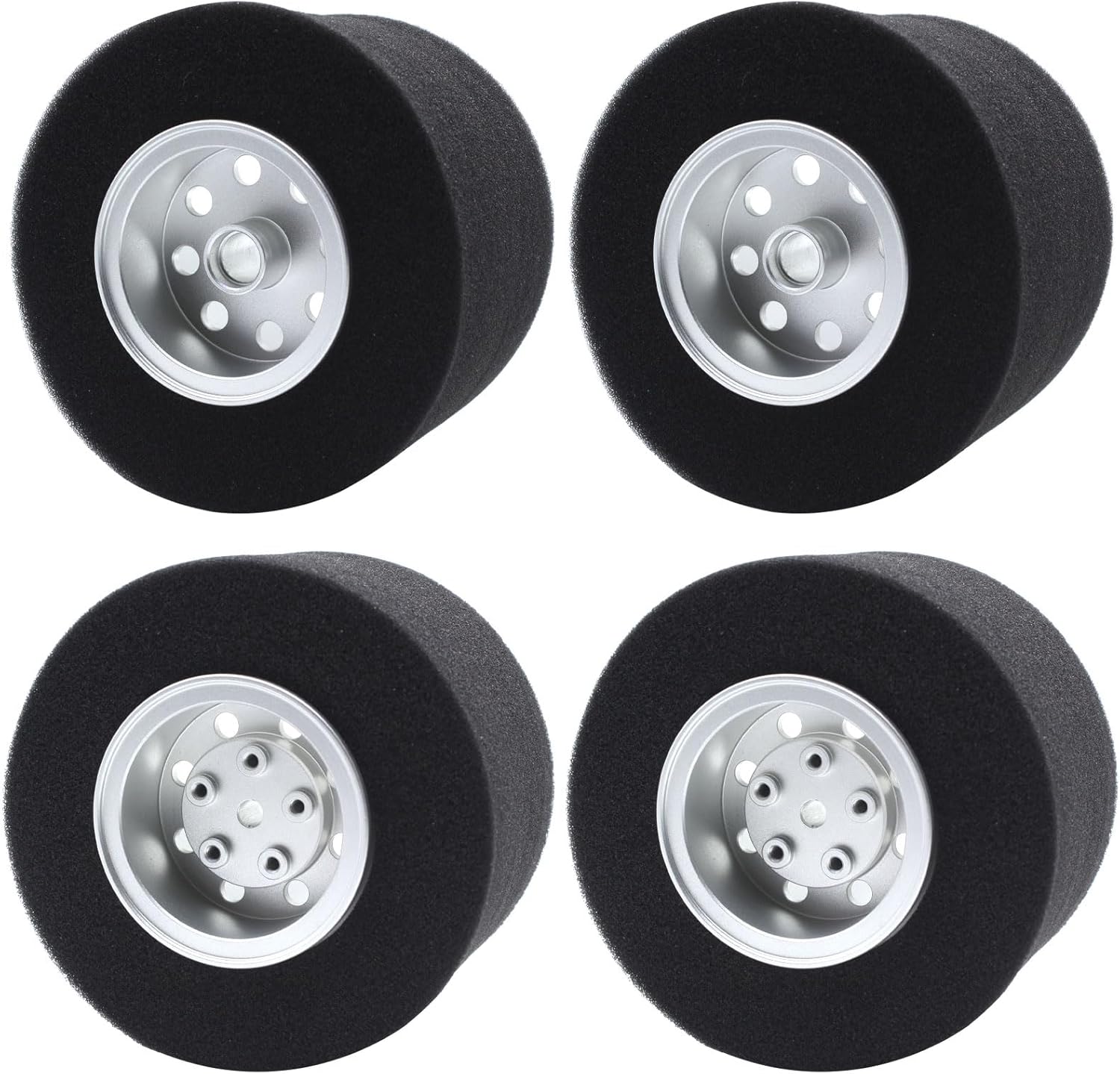 4Pcs Aluminum Front and Rear Wheels Hub Rims with tire Lining/Built Sponge Kit for Tamiya CW01 Chassis Lunch Box G6-01 Midnight Pumpkin Kingyelow Konghead RC Car Upgrades Parts