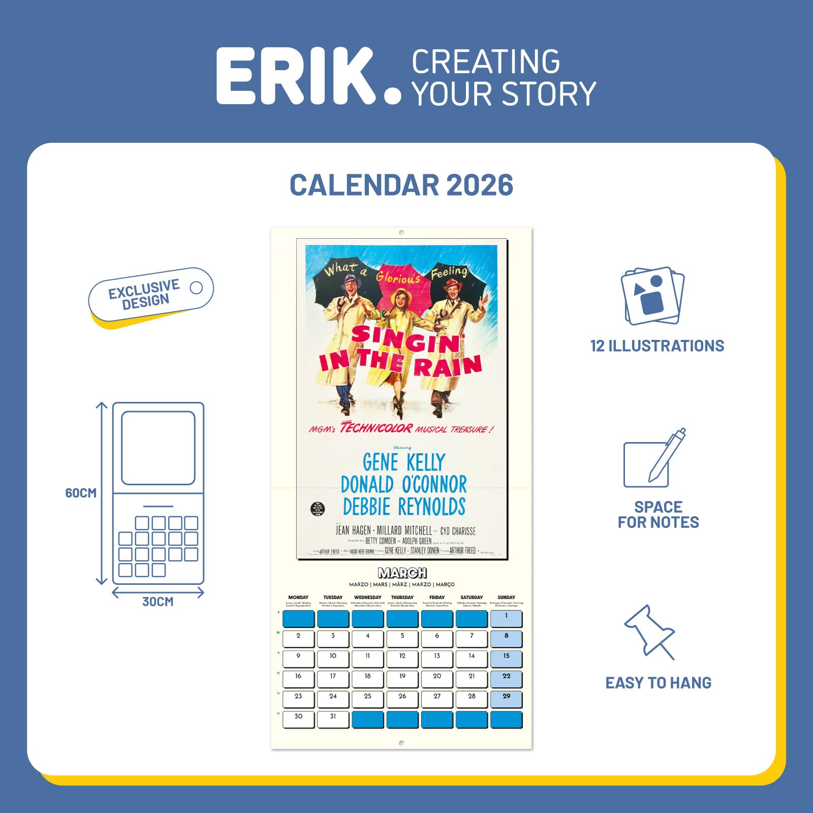 Grupo Erik Wall Calendar 2026 - Movie Calendar 2026 | Square 30 x 30 cm - 12 x 12 inches Wall Planner, Family Planner Month To View | Gifts For Movie Lovers, Gifts For Friends