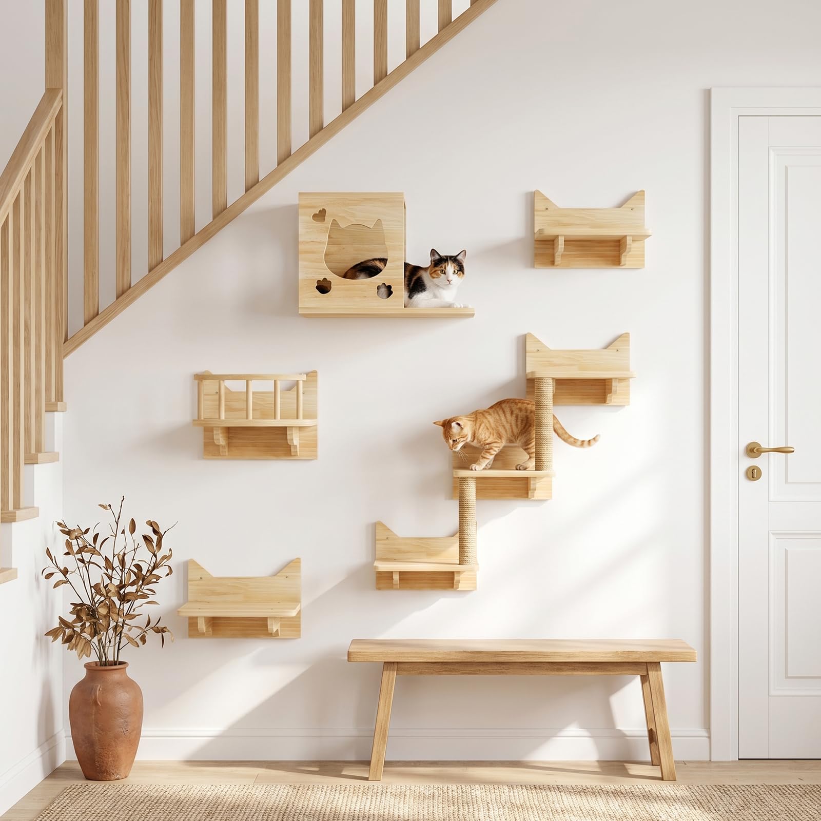 Ensemble de mur d'escalade pour chat, arbre à chat | Hamac en panneau multiplex robuste pour chat avec maison pour chat, pont pour chat, arbre à chat