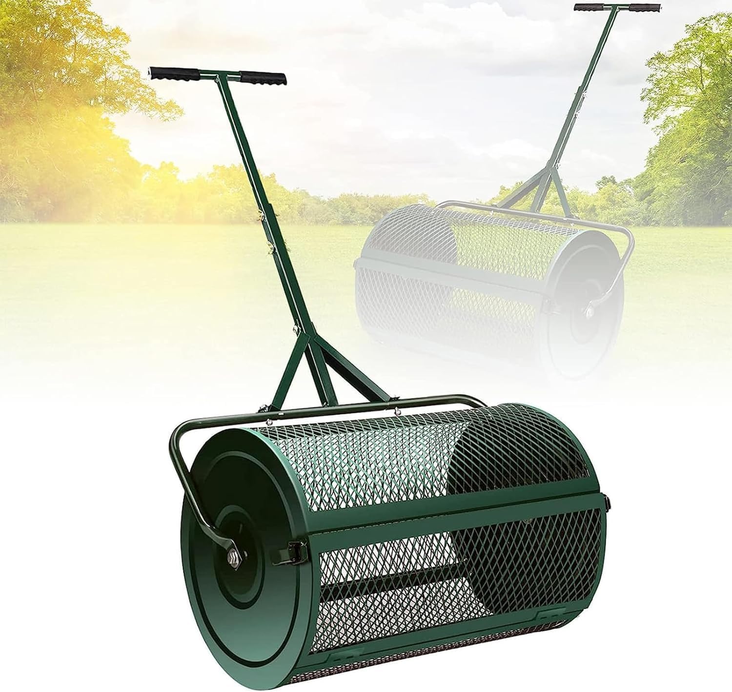 Distribuidor De Compost De 24", Tierra Vegetal, Tierra, Rodillo para Semillas con Mango En T Ajustable, Esparcidor Ligero De Malla Metálica para Jardín., Black, Separate32x60cm