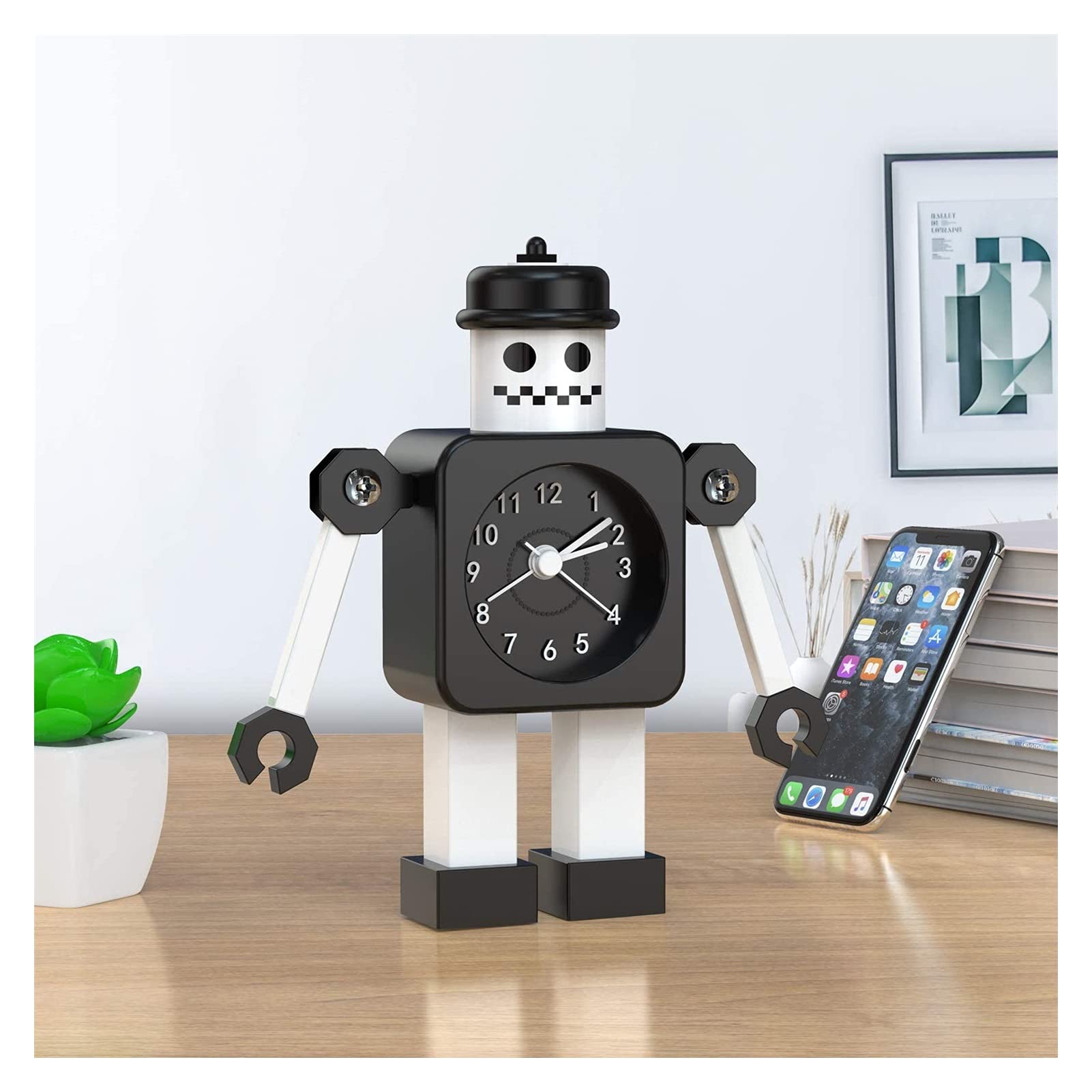 Budzik dla dzieci, robot budzik dzieci analogowy budzik bez tyknięcia cichego budzika dla chłopców dziewcząt, najlepszy prezent (niebieski) (Color : Black 2)