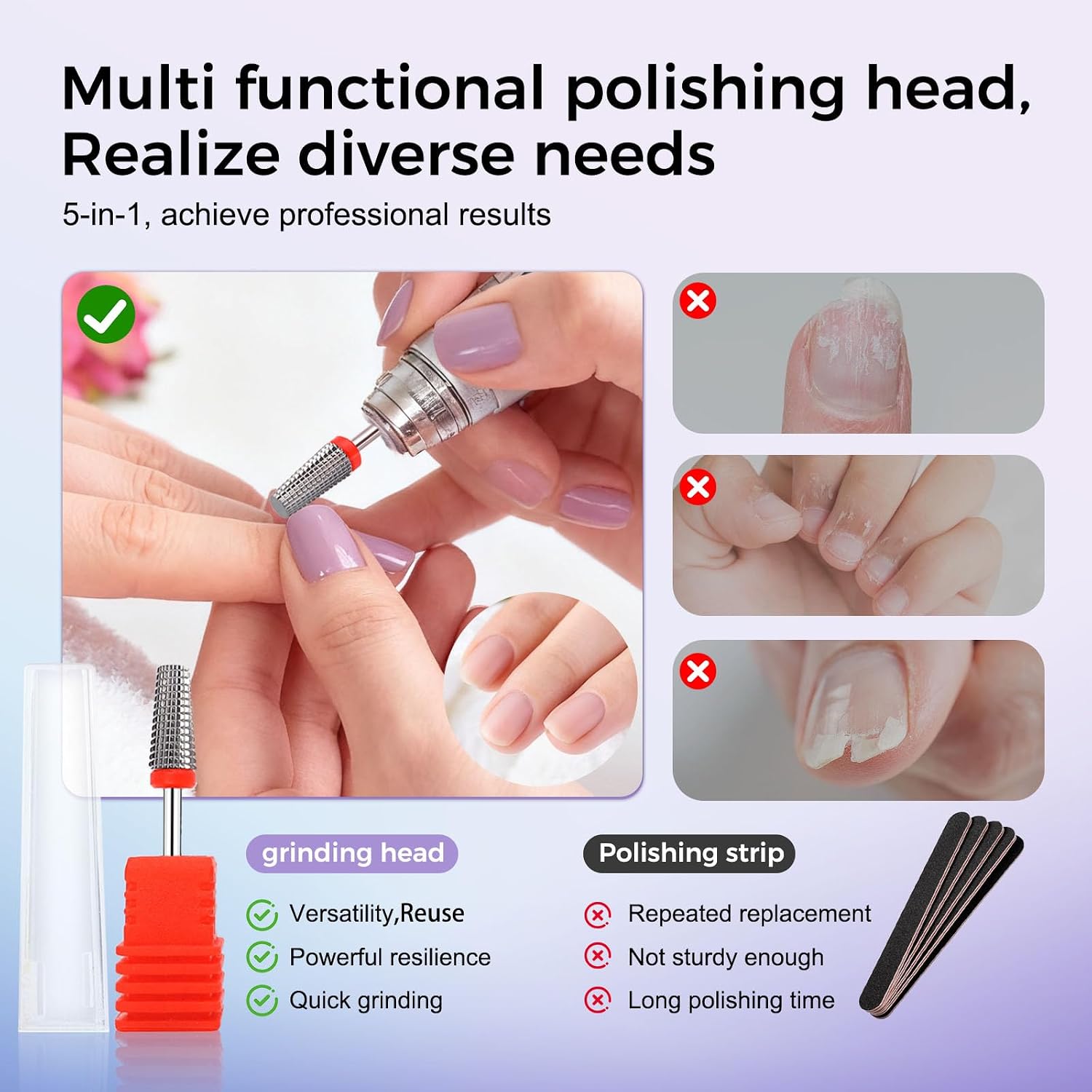 Fantexy 5 in 1 Nail Drill Bits, 3/32" Tungsten Steel, Fine - F | Professional, For Acrylic Nails, Manicure & Nail Art, Two Way Rotate Use, Left and Right Handed