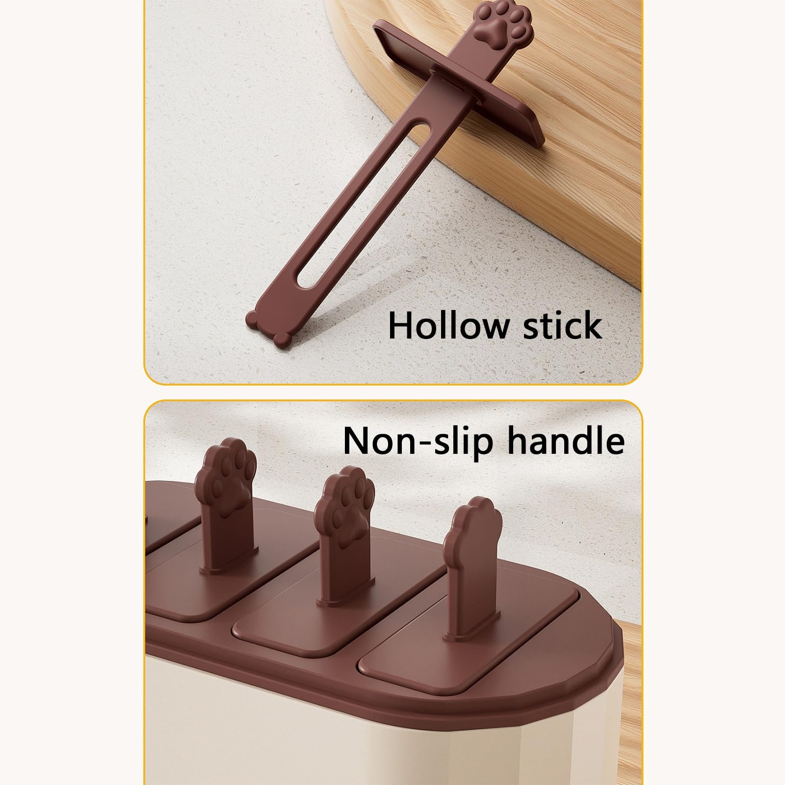 Molde Helados de 4 Cavidades, Molde para Helados, Fácil de Desmoldar, Reutilizable, para Reuniones de Verano, Picnics y Fiestas(Beige)