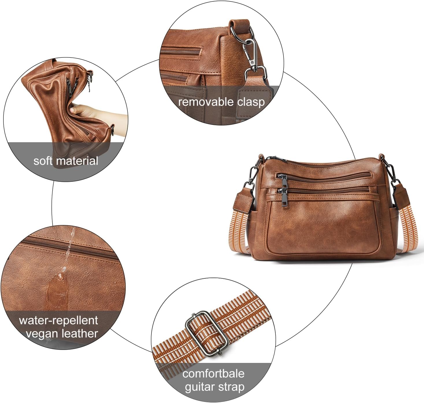 Bluome Crossbody Purses for Women, Medium Large Faux Leather Crossbody Bags Lightweight Sling Bag Shoulder Handbags - Image 7