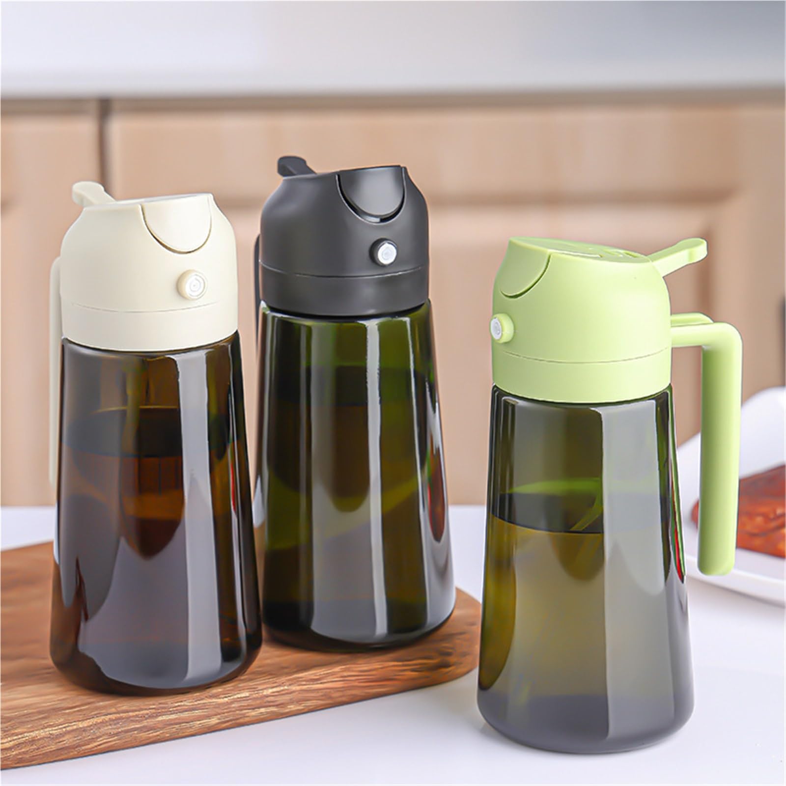 Distributeur d'huile, Distributeur D'huile 2 En 1, Pulvérisateur Pour, 16oz/470ML, Bouteille Avec Autocollants, Pièces pour friteuse à air, salade(Green)
