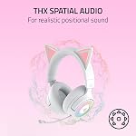 Razer Kraken Kitty V3 Pro sans fil RGB Casque de jeu: Chroma RGB Oreilles-chatelles - 2.4 GHz, Bluetooth 5.3, USB A - Mic à bande large super - 40mm Conducteurs - THX Sonorisation spatiale - Coussins d'oreille confortables - blanc