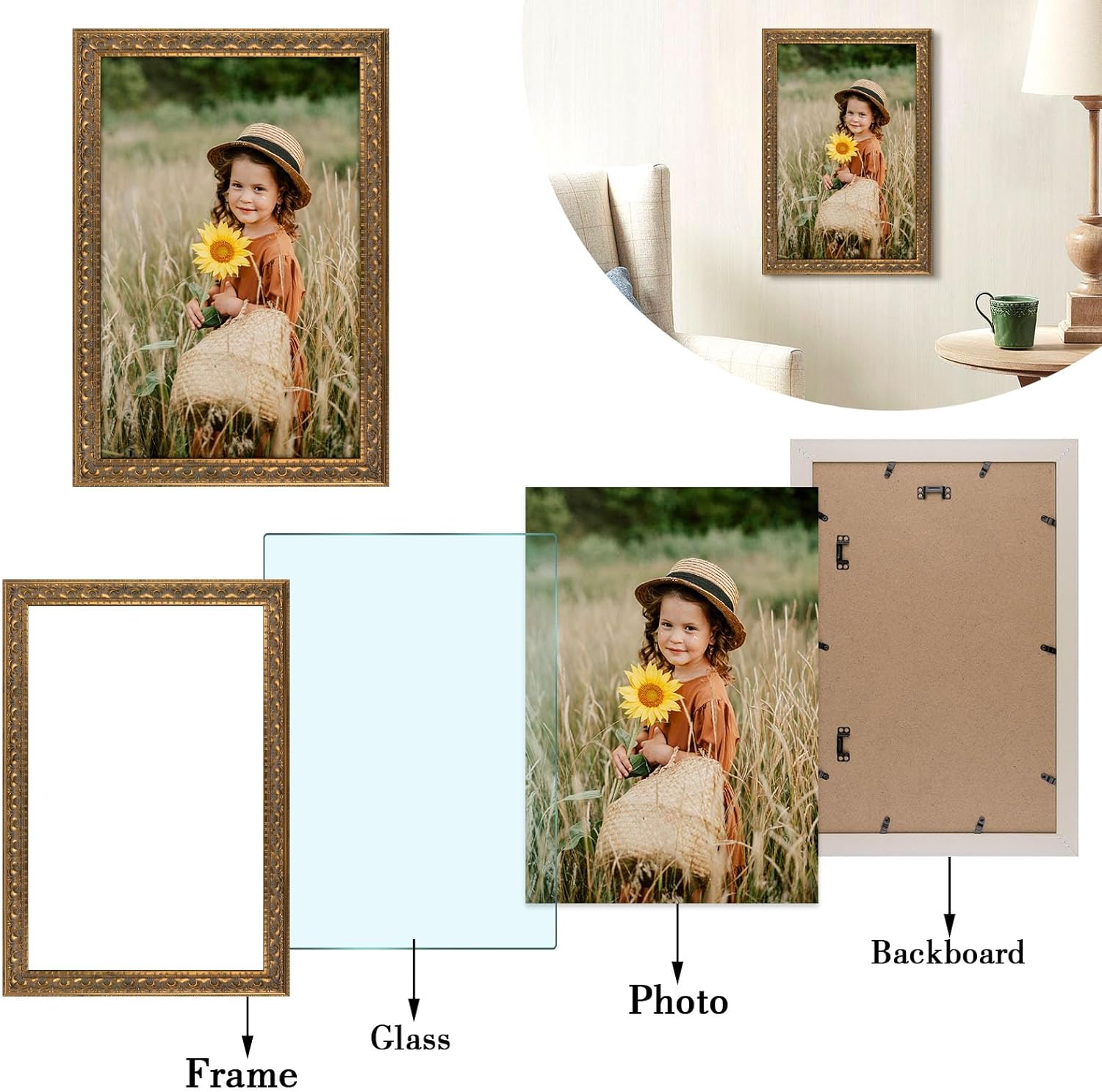 Frametory, 12x18 Picture Frame - Wall Display - Real Glass - Great for Wedding, Poster, Engagement Photographs - Bronze Gold
