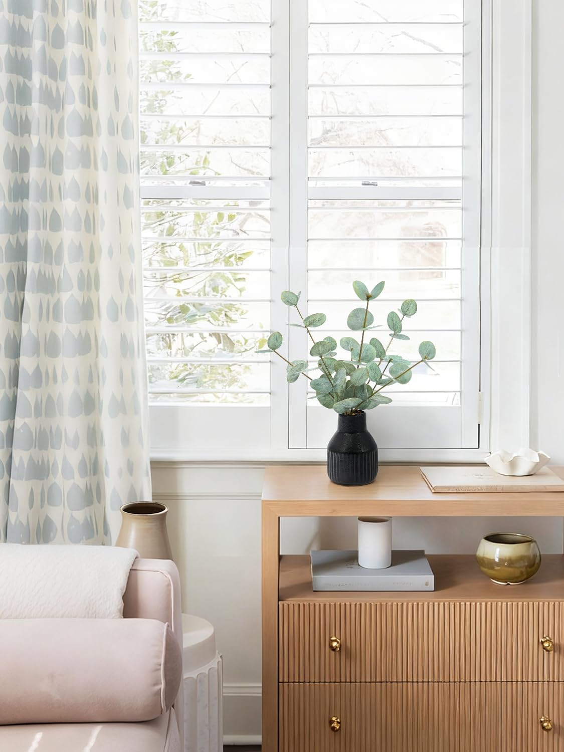 FIACO Artificial Eucalyptus Stems in Ceramic Vase, 14" Fake Plants for Home Decor, Coffee Table Centerpiece Bathroom Shelf Dining Table Farmhouse Faux Greenery Plants Indoor Decorations