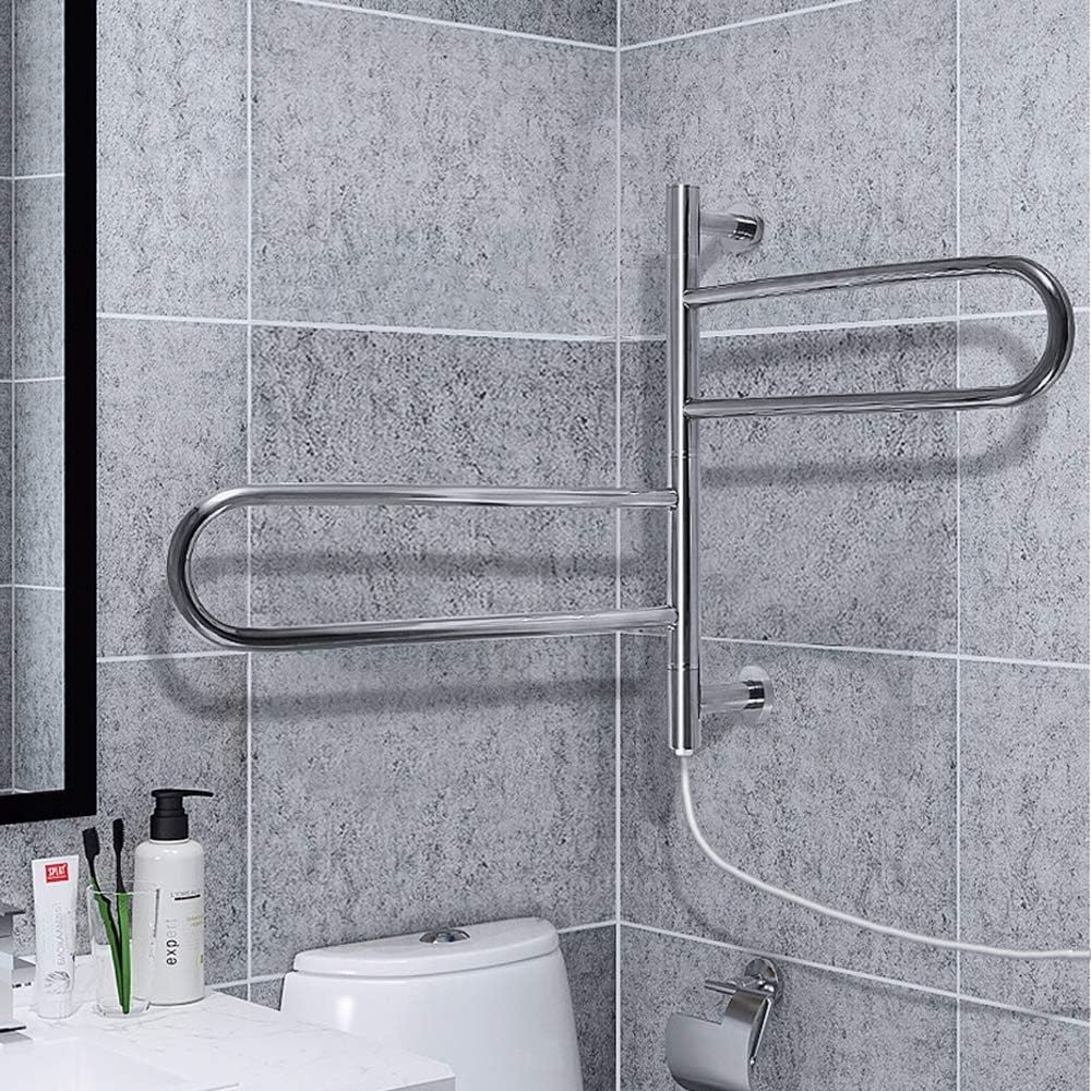 Wall Mounted Electric, Plug-in 180° Swivel Bathroom Warmer Radiator Rack Silver Heated Towel Rail,220v304stainlesssteel