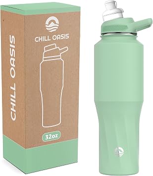 Chill Oasis Water Bottle | Compatible With Popular Flavor Cartridges | BPA Free, Leak Proof, Double-Walled Vacuum Insulated Stainless Steel, and Dishwasher Safe | Cold for 24 Hours Sage, 32oz
