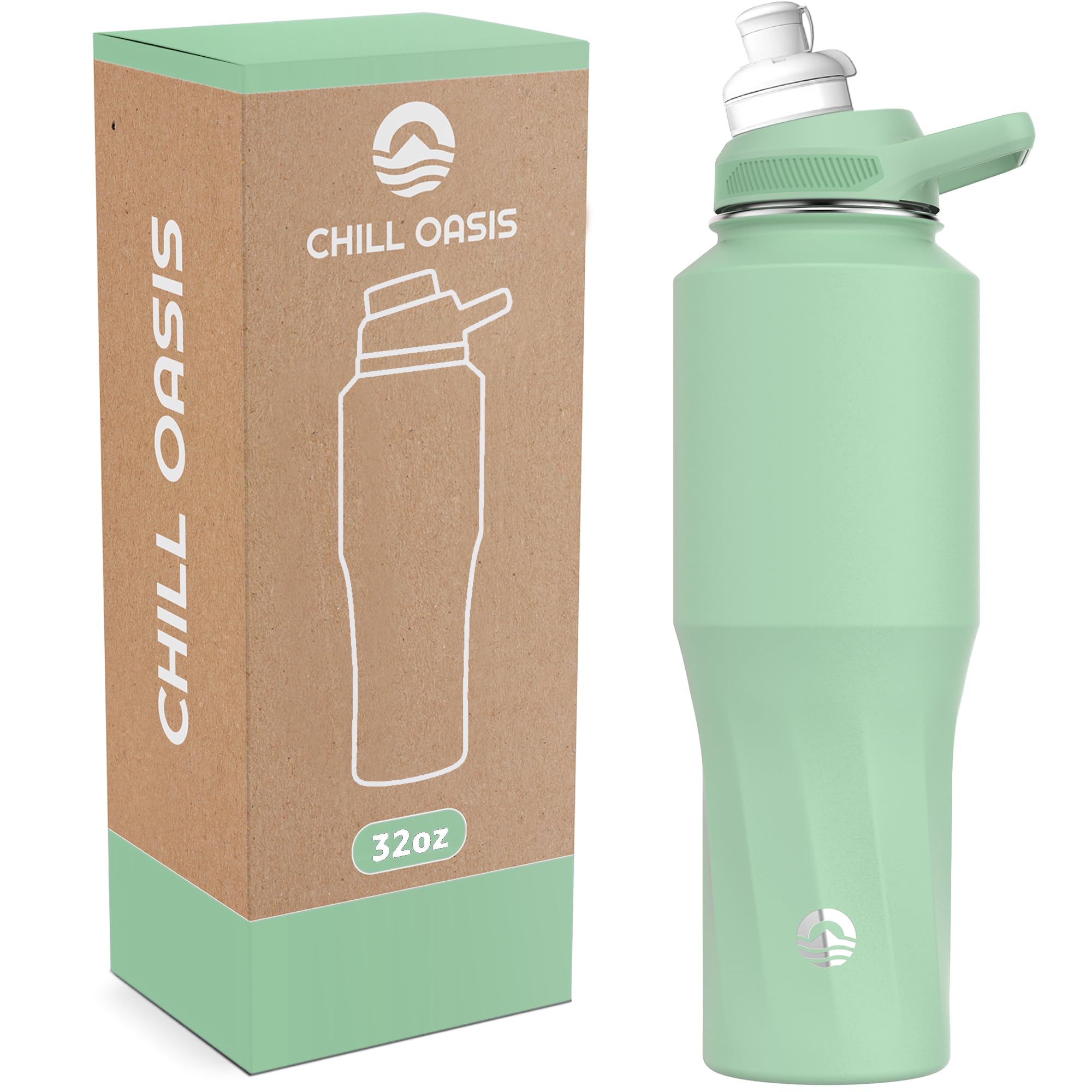 Chill Oasis Water Bottle | Compatible With Popular Flavor Cartridges | BPA Free, Leak Proof, Double-Walled Vacuum Insulated Stainless Steel, and