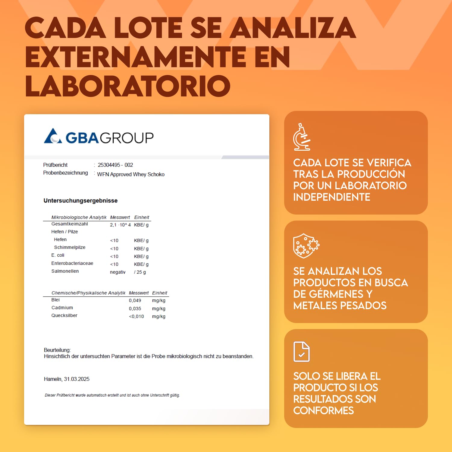 WFN Approved Whey Proteína en Polvo – Chocolate – 1 kg – Con Lactasa – Proteína de Suero de Alta Solubilidad – Producido y Analizado en Laboratorio en Alemania