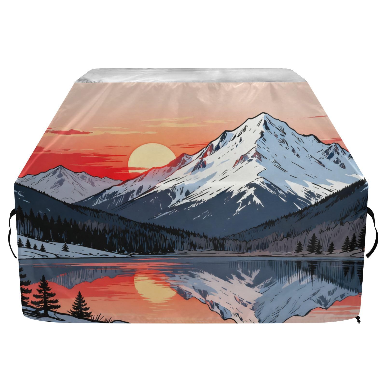 Mountain Sunset Lake, pokrowiec na grilla, 158 cm, wodoodporny, wytrzymały, odporny na rozdarcie, odporny na blaknięcie materiał, pokrowiec na grilla z regulowanym sznurkiem chroniący przed kurzem i