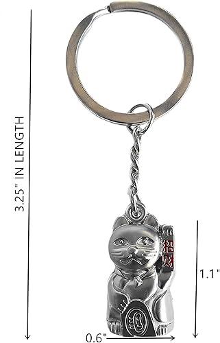 Miniatura 3 de Betterdecor Llavero Feng Shui Maneki Neko Lucky Cat para riqueza suerte vacaciones regalo de cumpleaños, plateado
