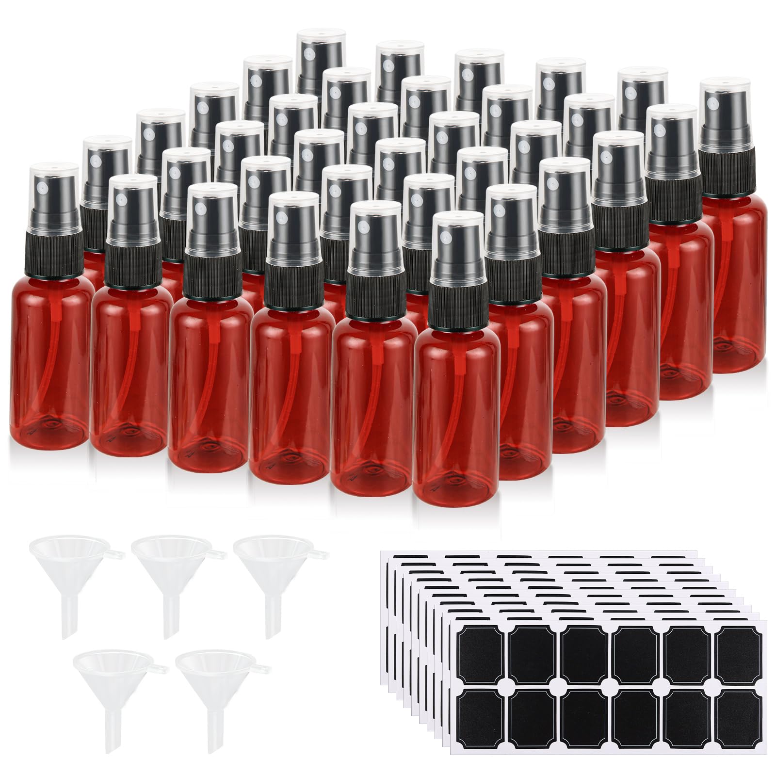 MUXHEL 60 Pcs 1 oz Amber Spray Bottles with Sticker and Funnel, Anti-UV Fine Mist Mini Spray Bottles, Refillable Small Spray Bottle Travel Spray