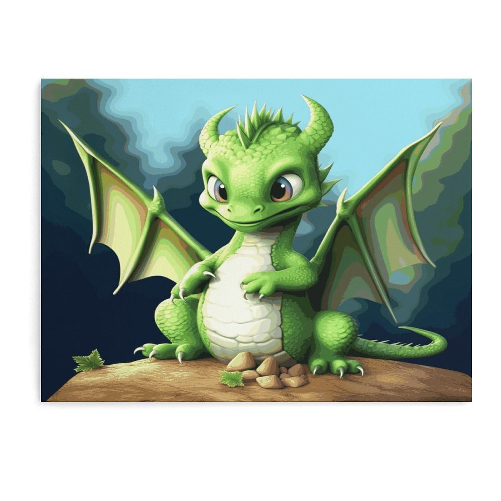 Fodpand Unframe-Style Dragon Cute Bathroom Wall Art Canvas Prints, Artwork For Walls For Living Room Hallway Stair Office Wall Decor, Pictures Home Decor 15.7X11.8 Inch