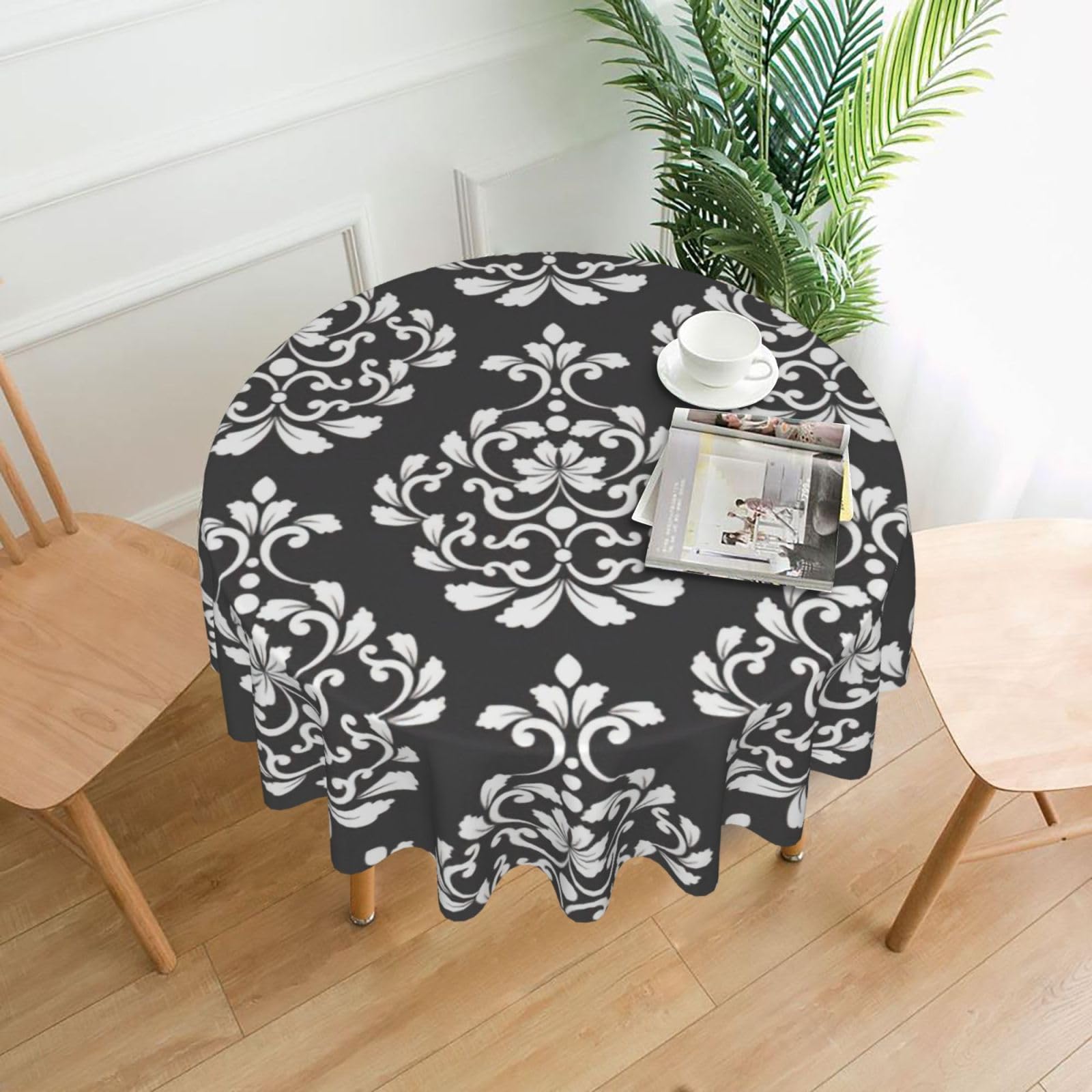 OXbnmm Damask Pattern Print Soft Round Tablecloth 60in Polyester Washable Cover Cozy Gift for Mom Housewarming