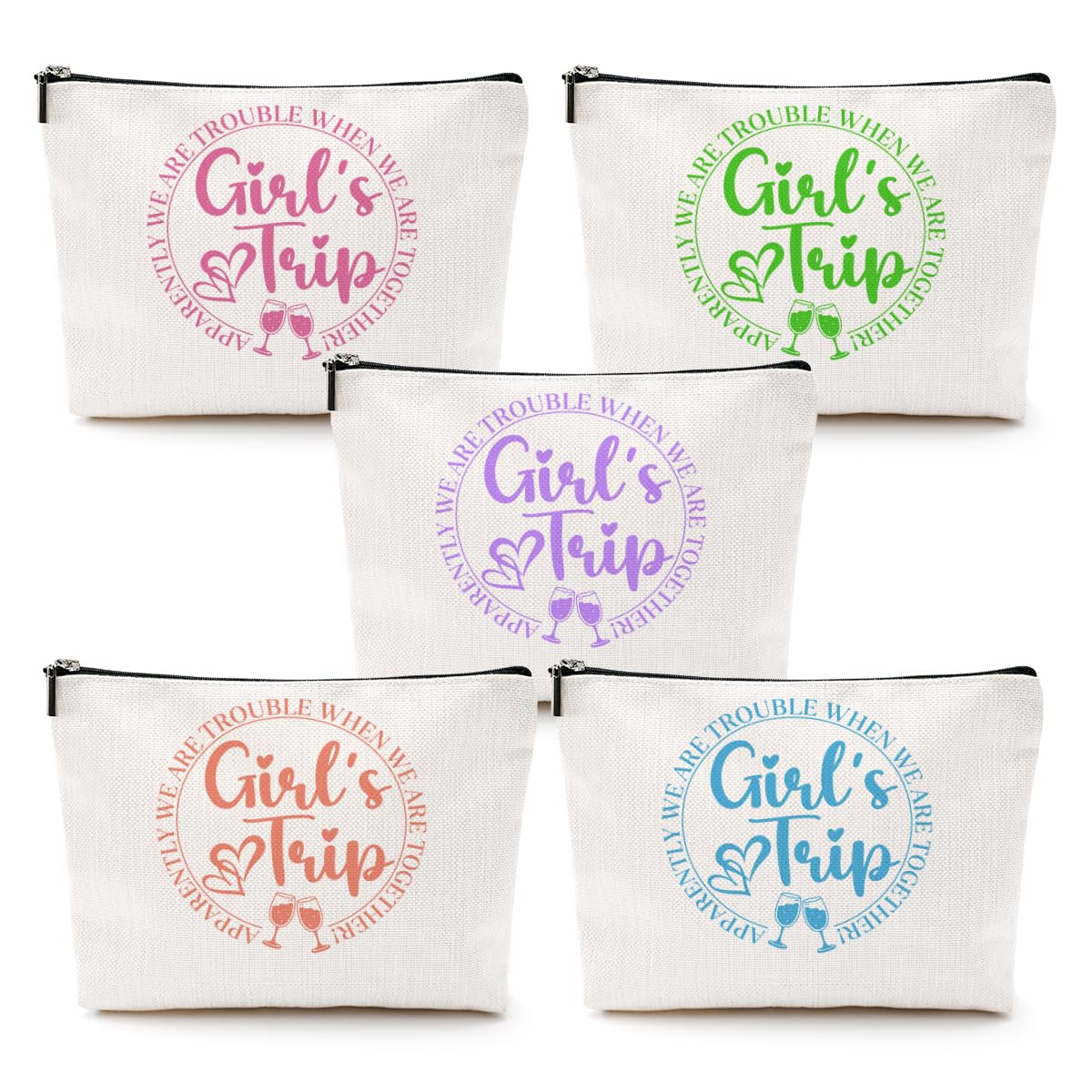 5Pcs Girls Trip Gifts Girls Weekend Makeup Bag Girls Trip 2026 Gifts Favors Summer Gifts Cosmetic Bag Toiletry Bag Zipper Pouch Weekender Bags for