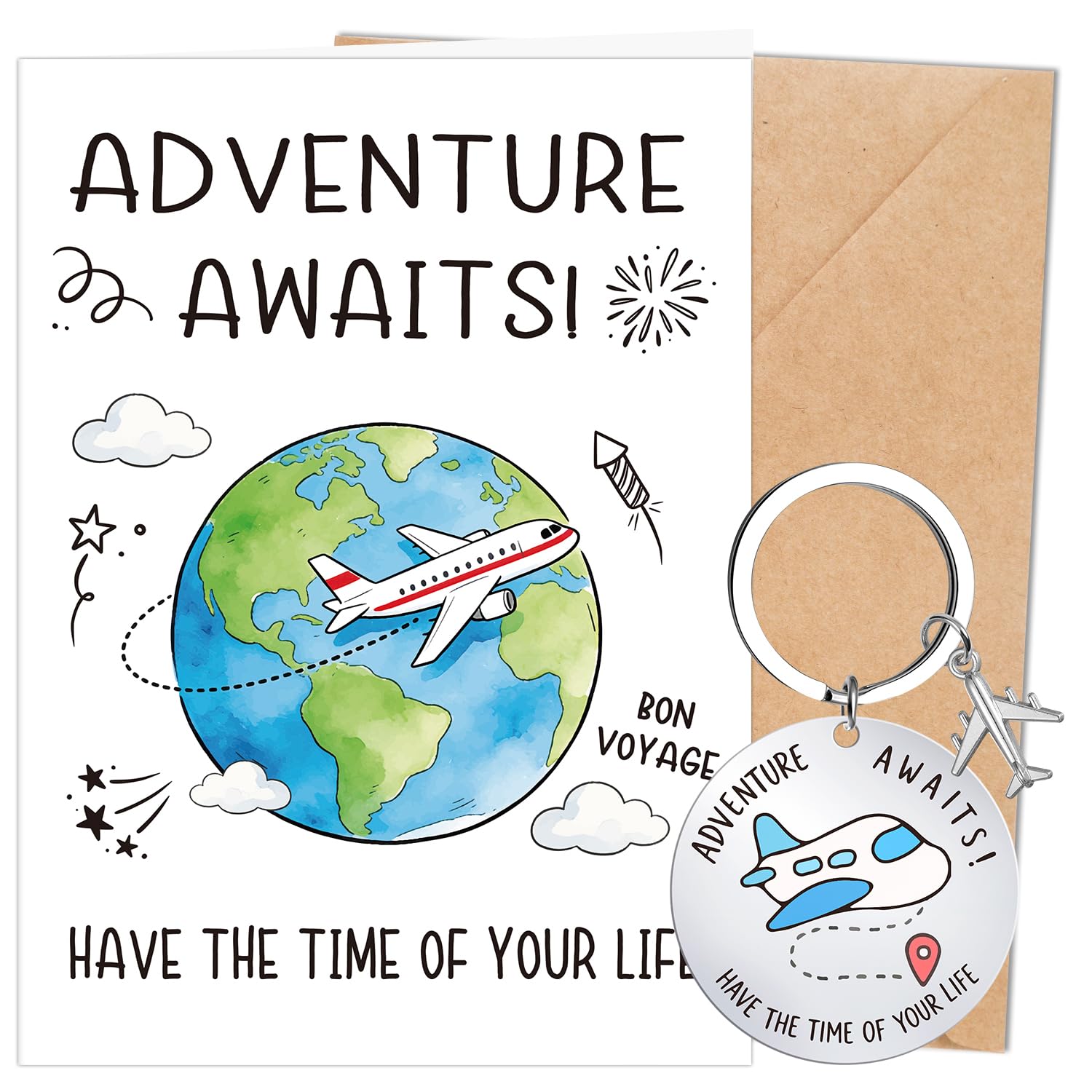 Luvart Adventure Awaits Good Luck Card - Bon Voyage Travel Greeting Card with Keychain Safe Travels Farewell Gifts Good Luck on Your New Adventure Gifts for Friends New Job Moving Away Gap Year โ image 1