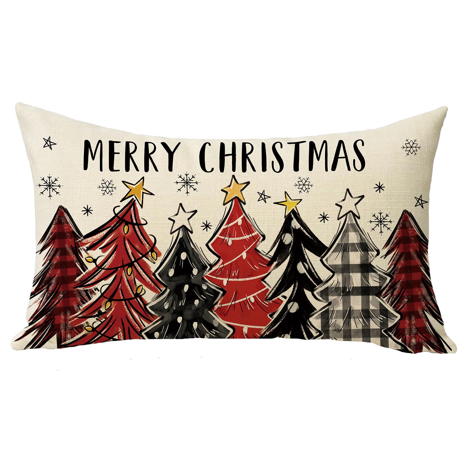 Fjfz Merry Christmas Tree Lumbar Decorative Throw Pillow Cover 12 x 20 Rectangular Xmas Pine Trees Snowflake Outdoor