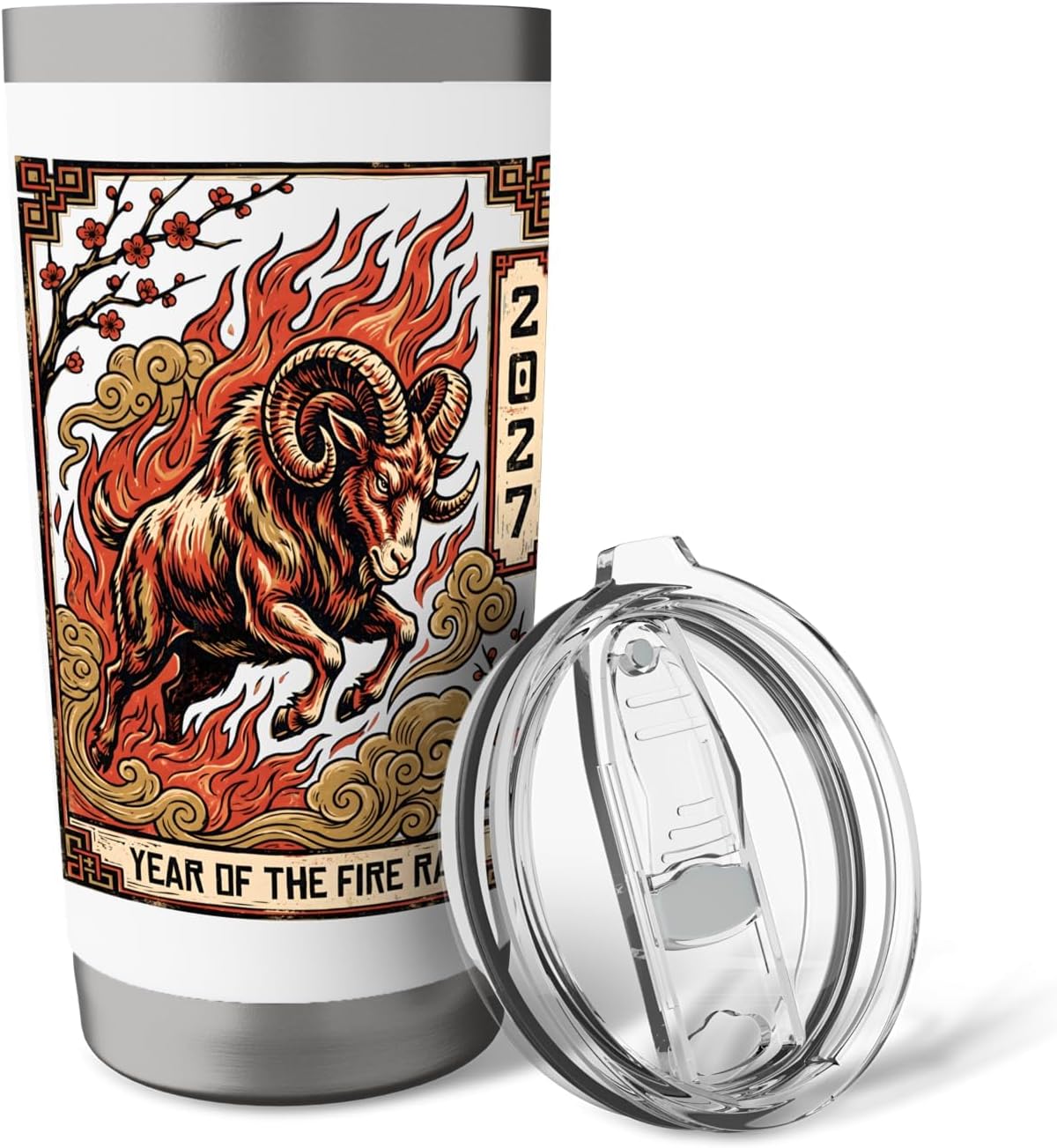 Year of the Fire Ram 2027 Chinese Zodiac Goat Lunar Year Stainless Steel Insulated Tumbler image 5