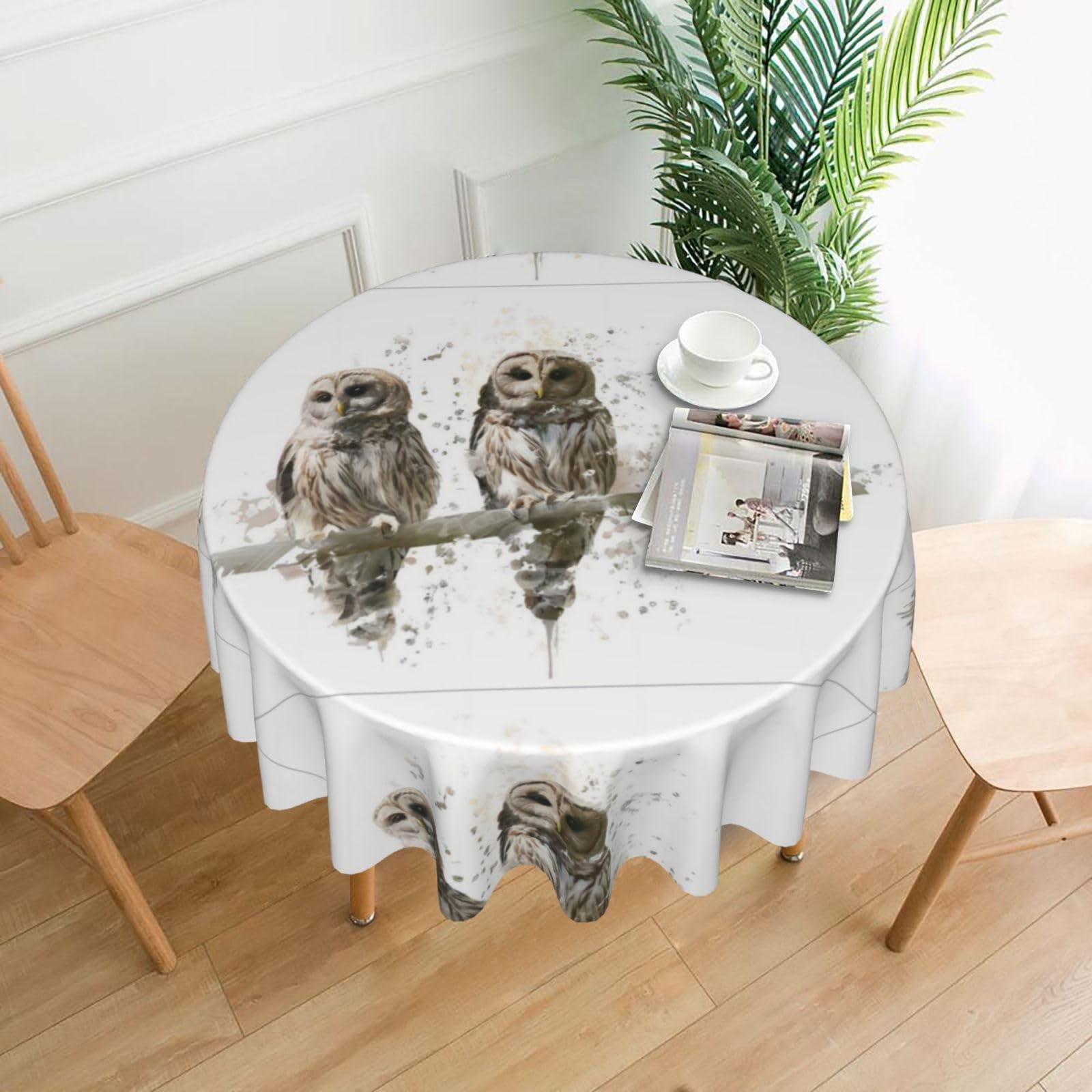 YYHHAOFA Owl on The Tree Branch Prints 60in Round Decorative Tablecloth – High-Grade Polyester Throw Cover for Dining, Parties, and Outdoor Events