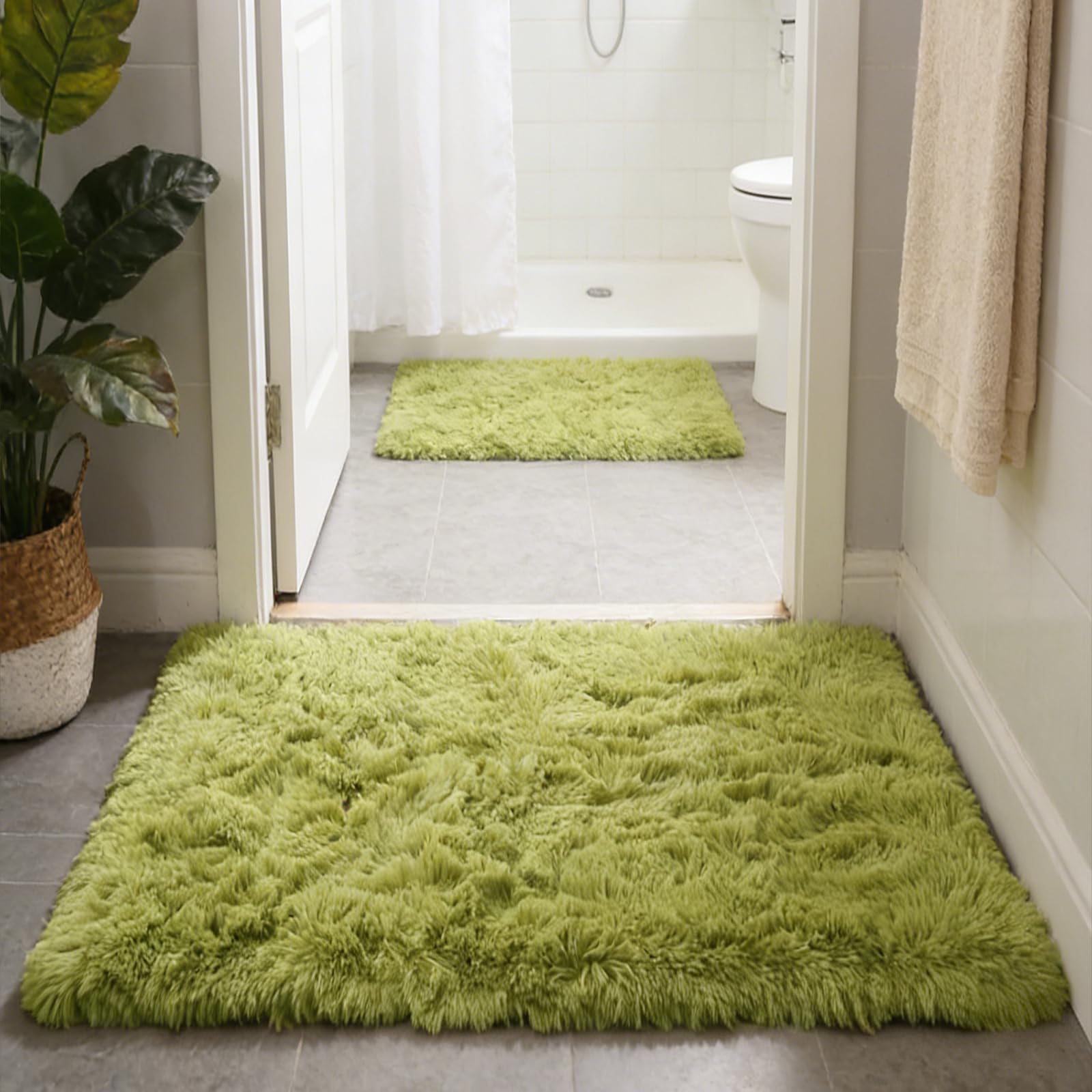 Teppich Hochflor 145 x 180 cm, Waschbar, Flauschige Oberfläche, Robust, Spitzenqualität, Pflegeleicht, in Vielen Farben & Größen, Wohnzimmer Moderner Teppich, Fruchtgrün