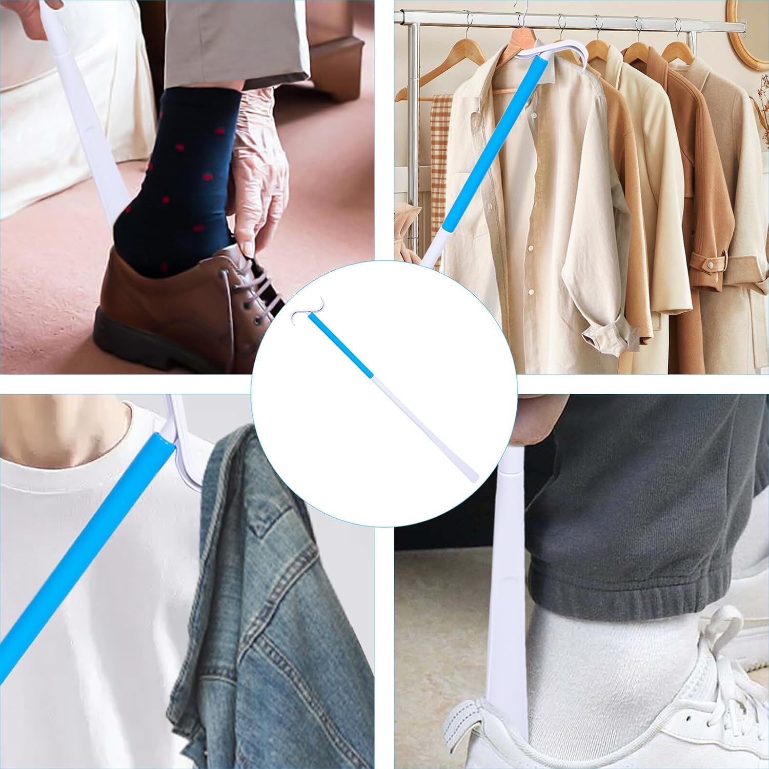 Detachable Dressing Stick Shoe Lifter for Seniors Disabled Pregnant Women Abs Material Shoe Horn and Sock Helper Portable Travel-Friendly Dressing Aid for Easy Independent Use